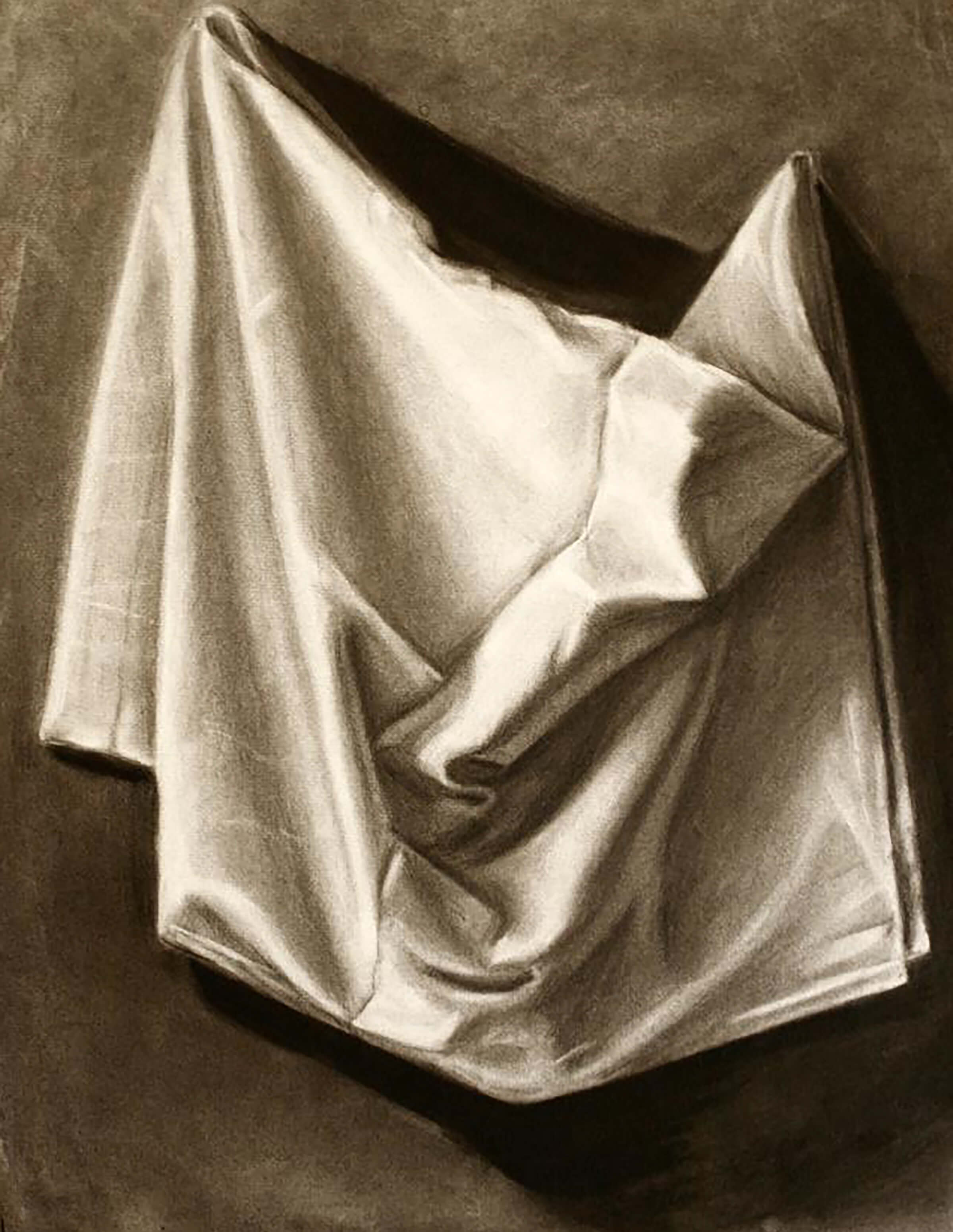 black and white drawing of a draped sheet