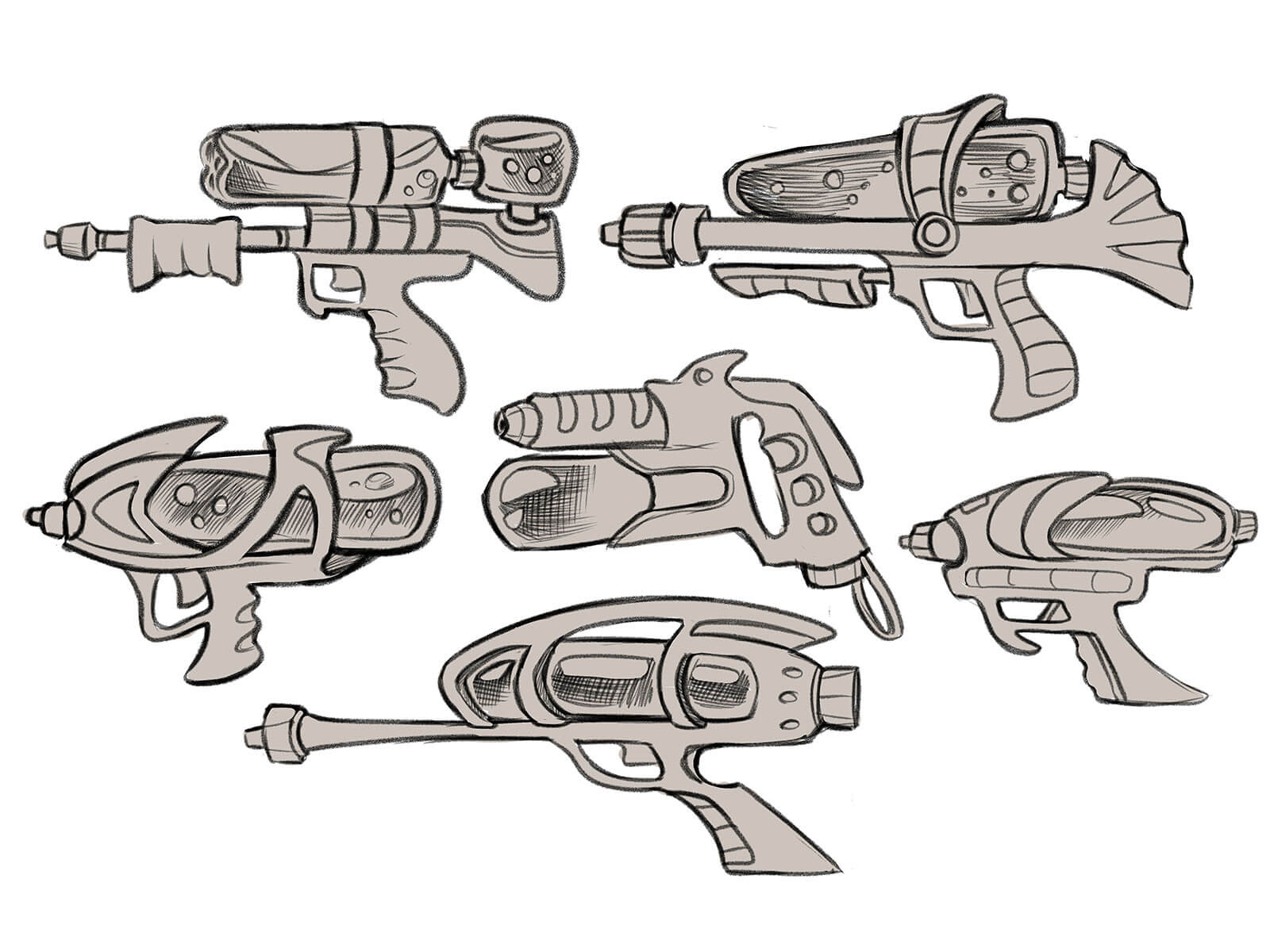 Sketches of sci-fi water guns
