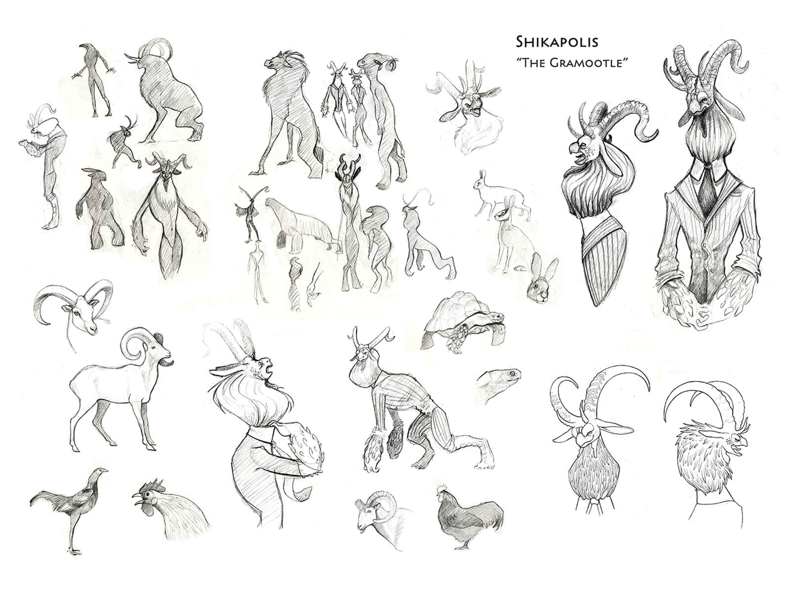 digital painting of a creature resembling an antelope in various poses