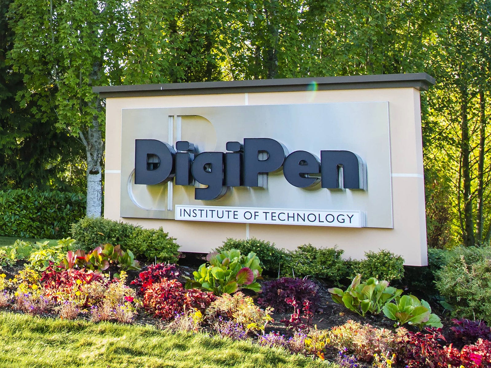 Photograph of the DigiPen sign taken on a summer evening
