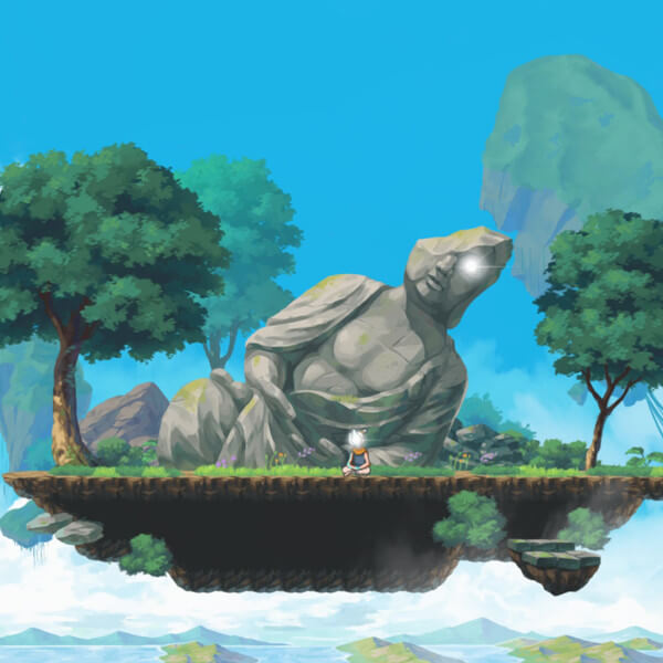 Broken statue on a floating island