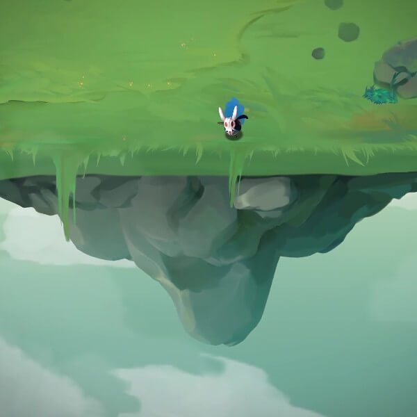 Skull-faced creature on an upside-down island
