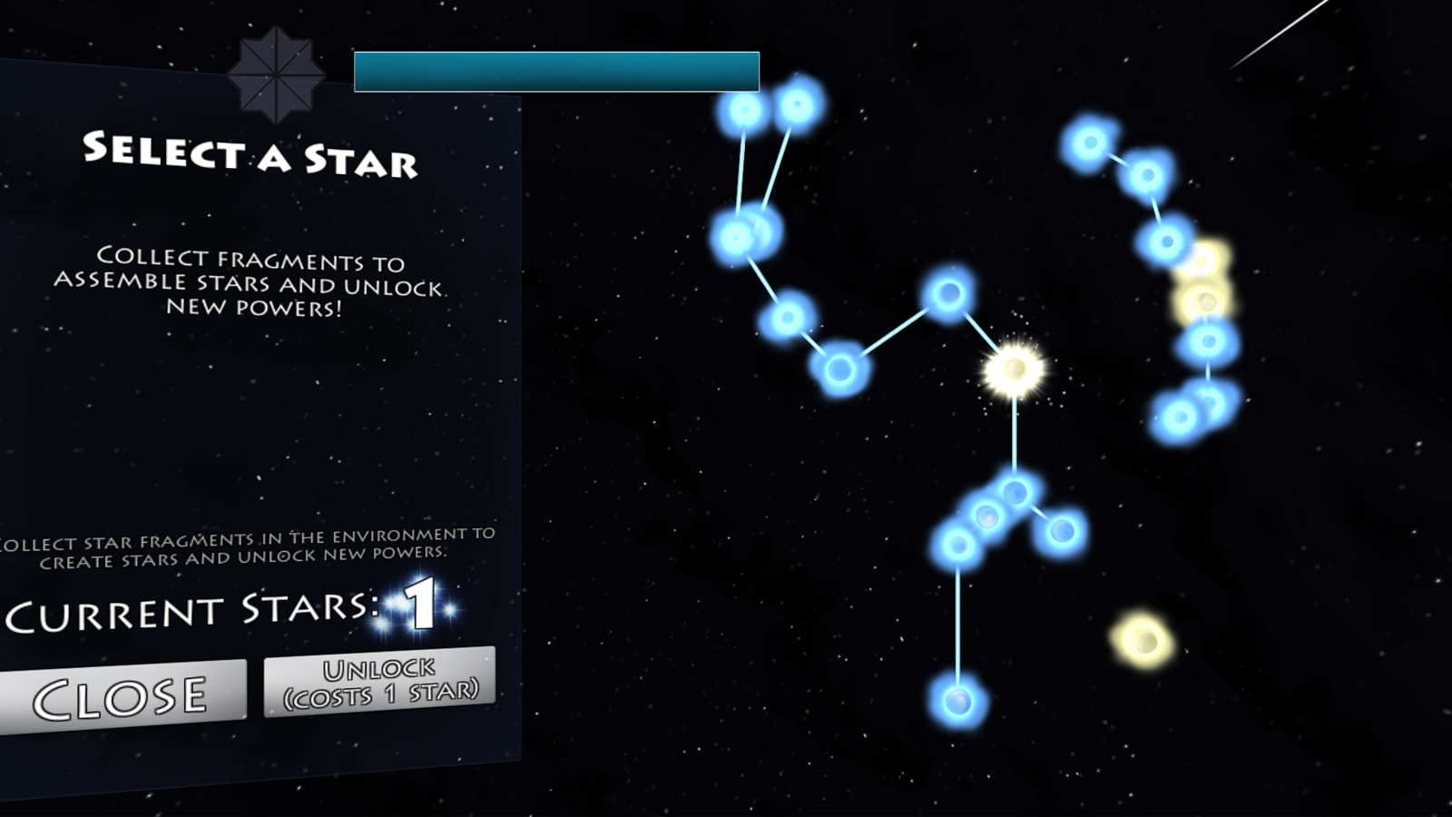 The constellation Orion in the game's "select a star" menu