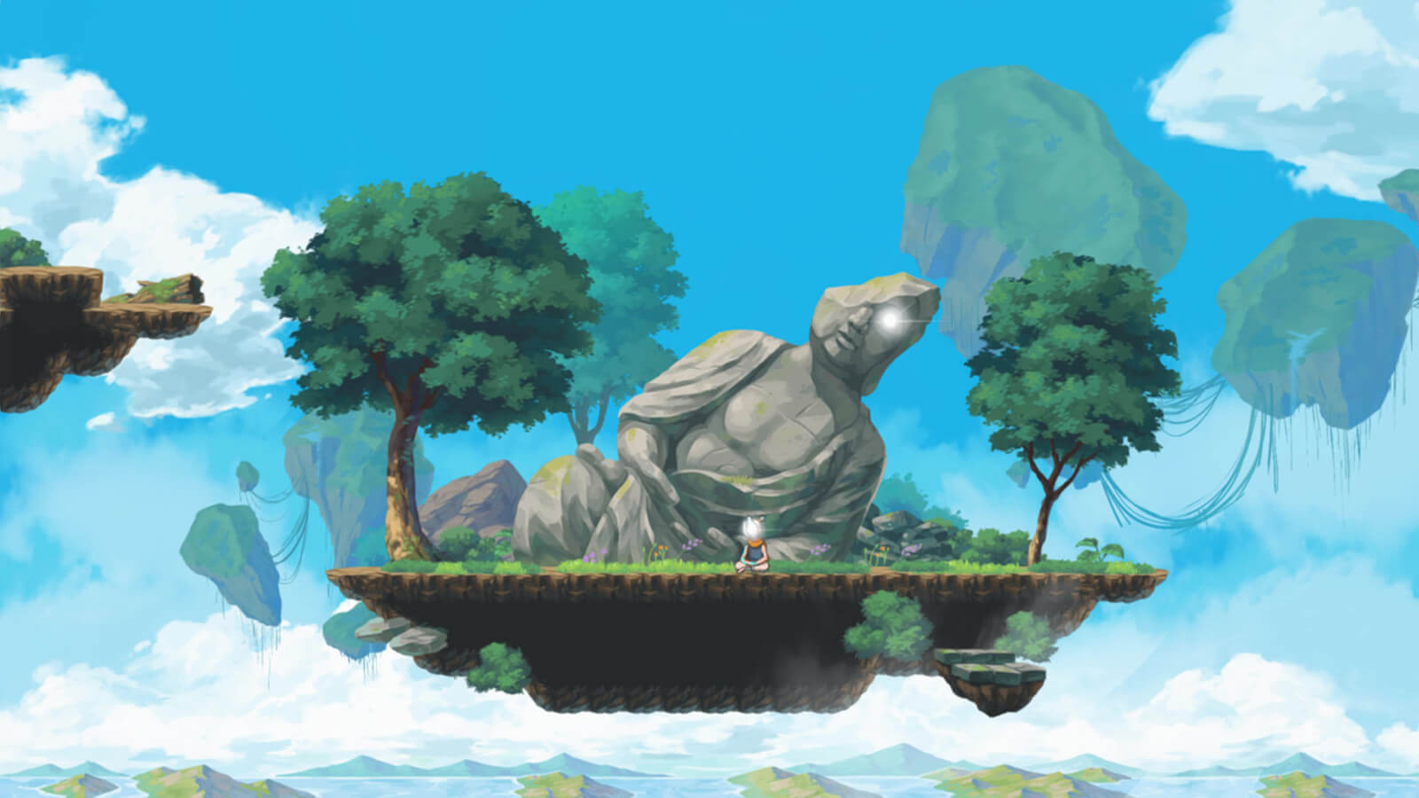 Broken statue on a floating island