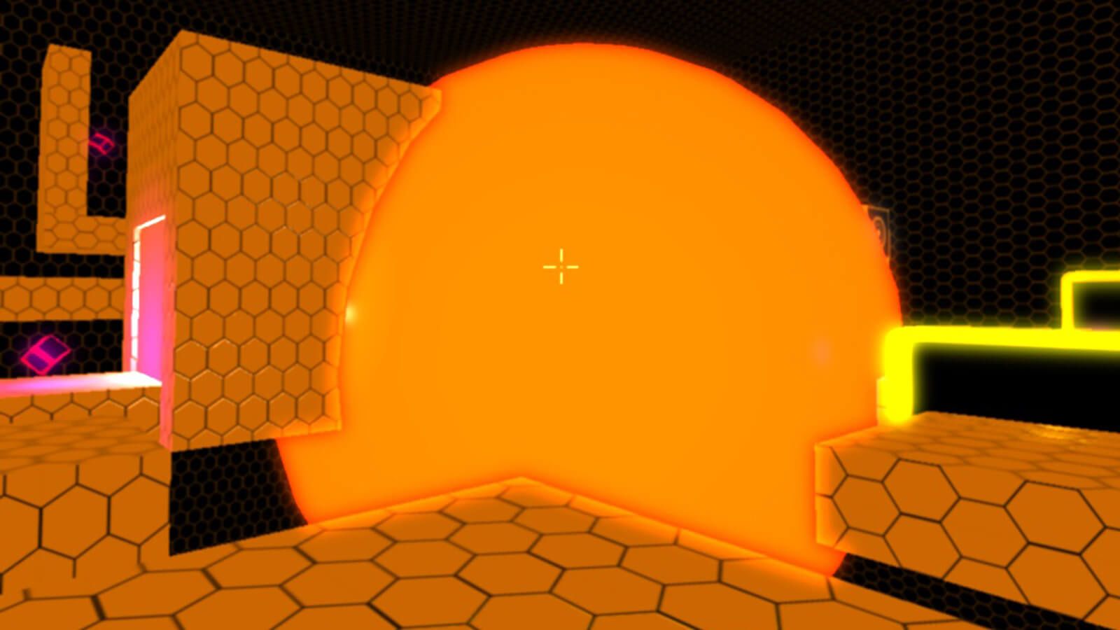 A glowing orange orb envelops metallic orange platforms.