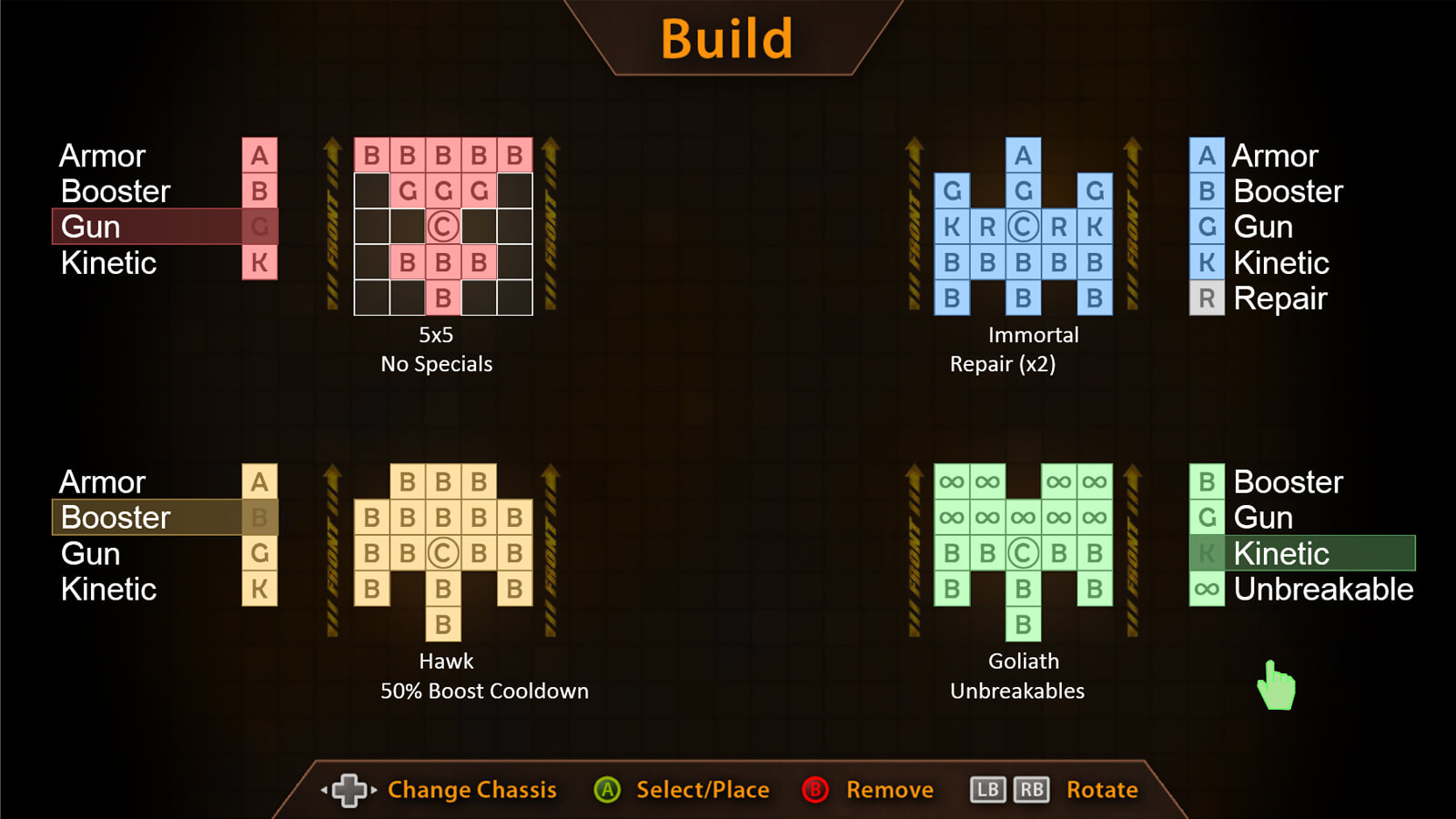 The modular vehicle customization screen.