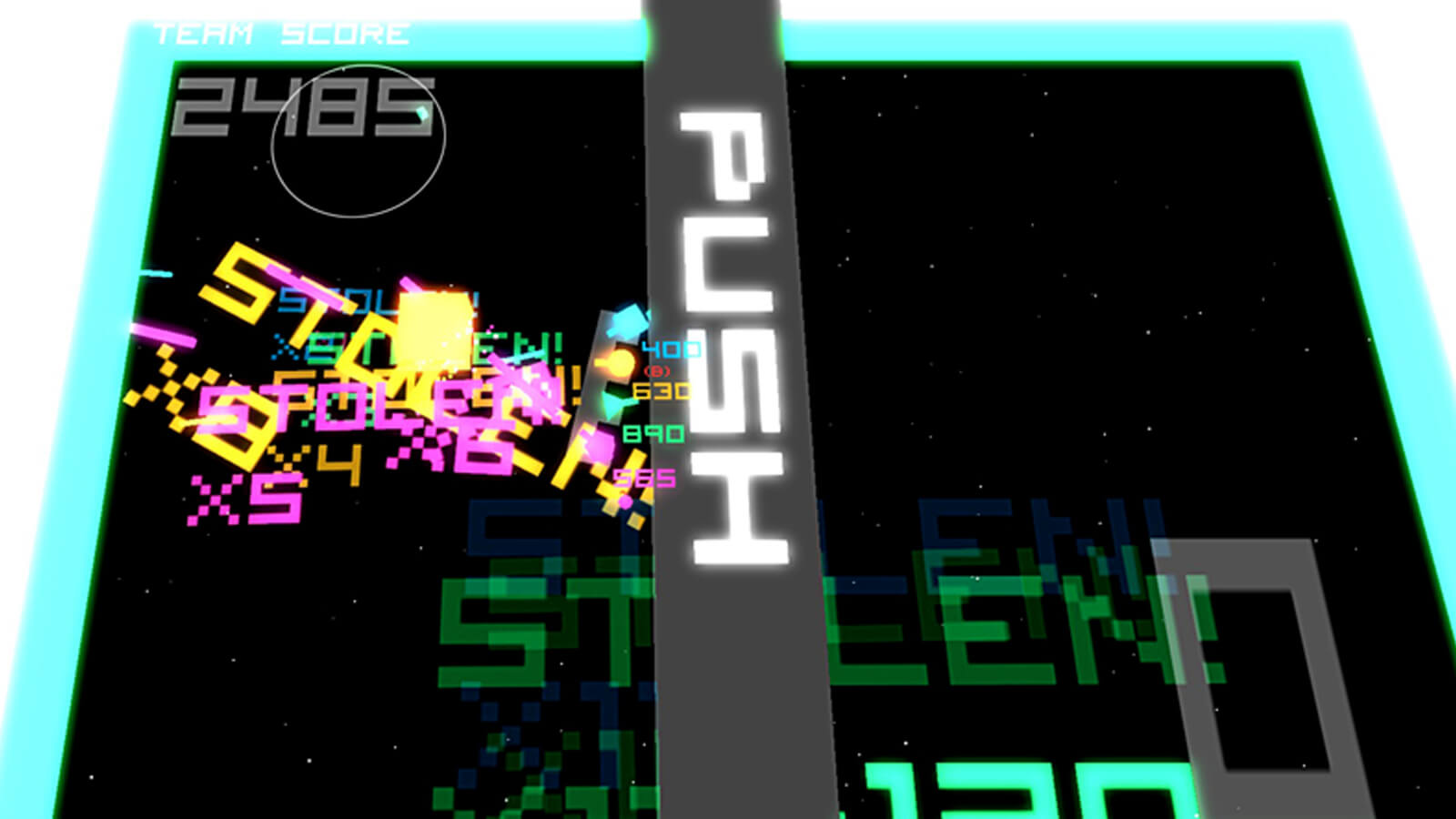 The words "stolen" and pixelated point modifiers cascade on top of each other.