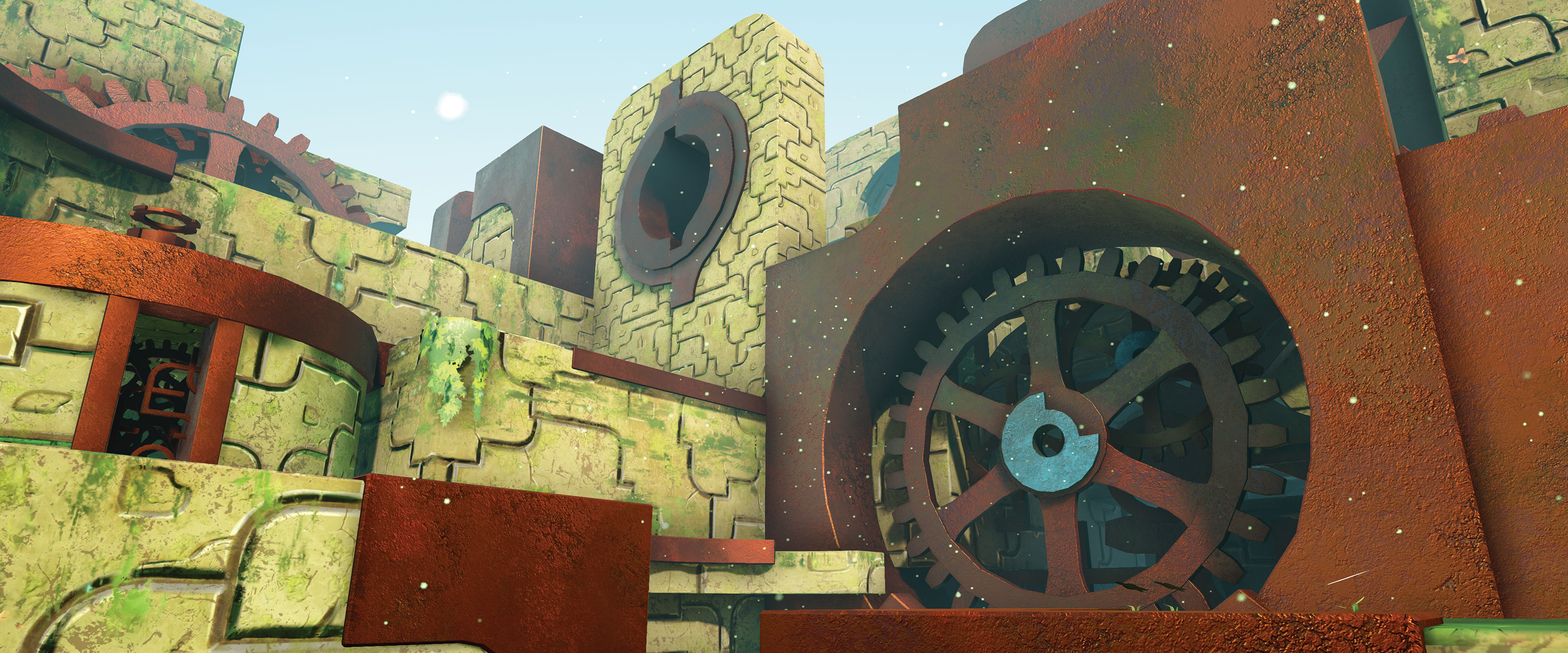 DigiPen Student Game GUARDIAN OF THE GEARS A DigiPen student game screenshot of an ancient stone structure housing giant, rusty gears.
