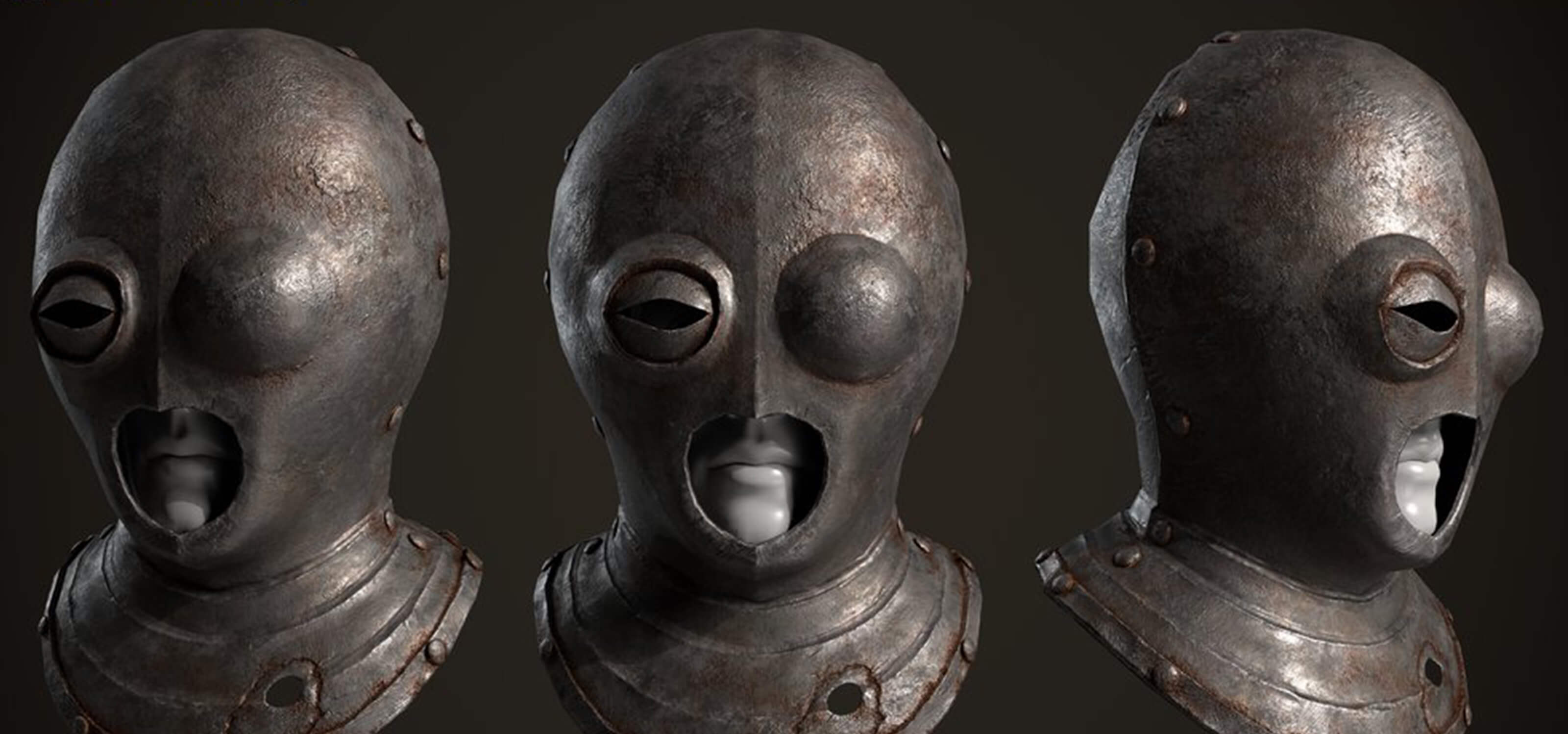 Cal Santiago’s 3D render turnaround of the Prisoner Iron Mask from Elden Ring.