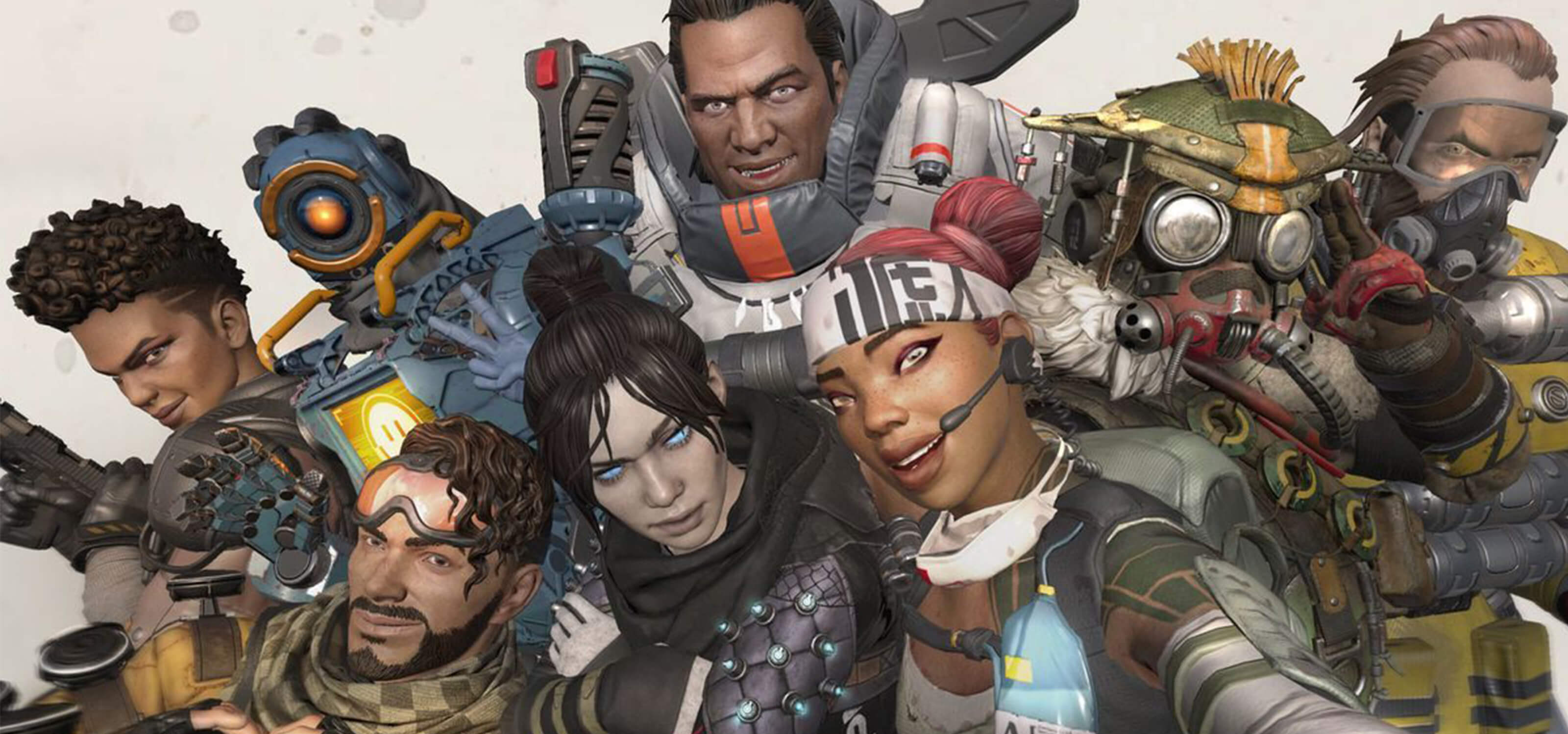 The characters from Apex Legends pose for a selfie.