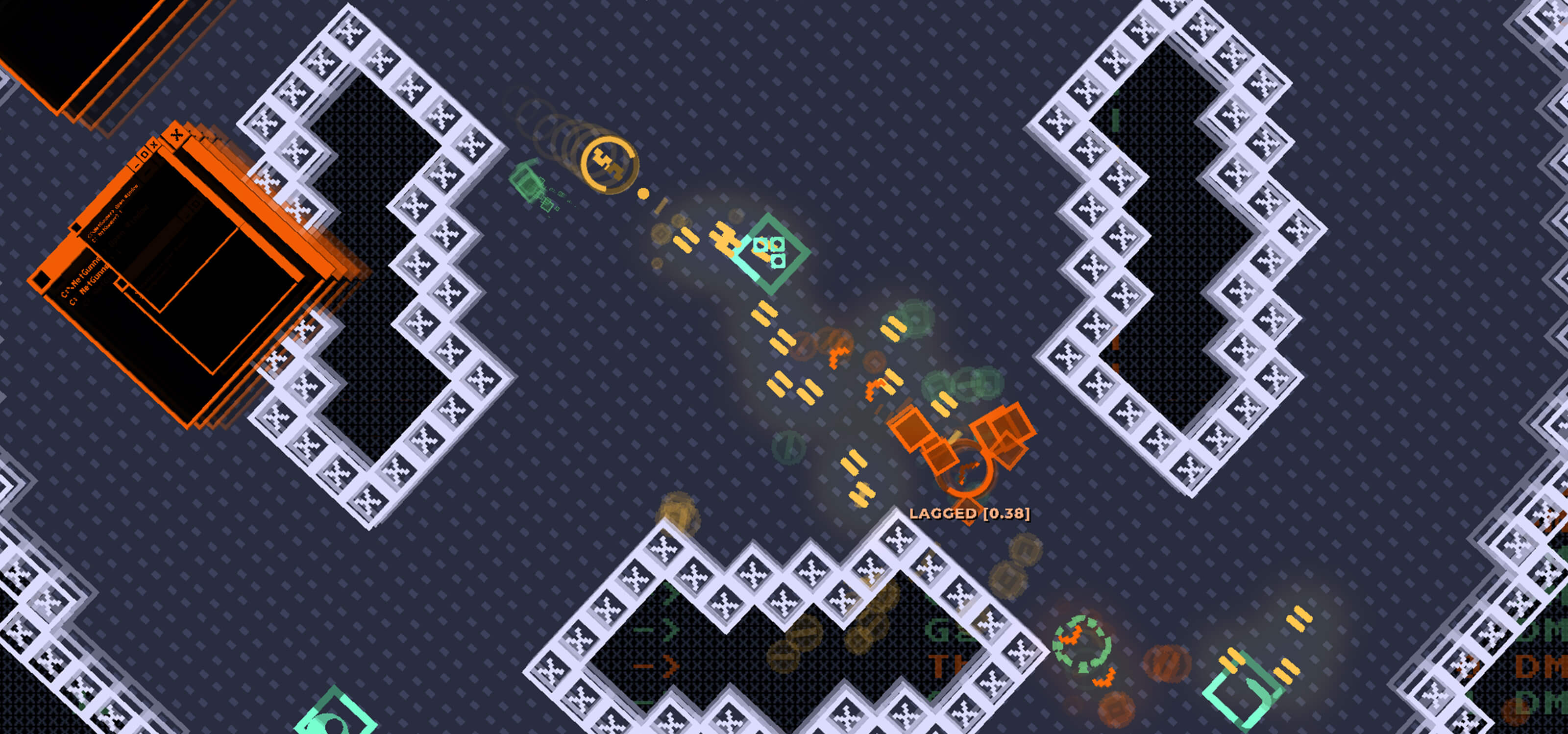 A geometric, pixel art screenshot from DigiPen student game Netgunner.