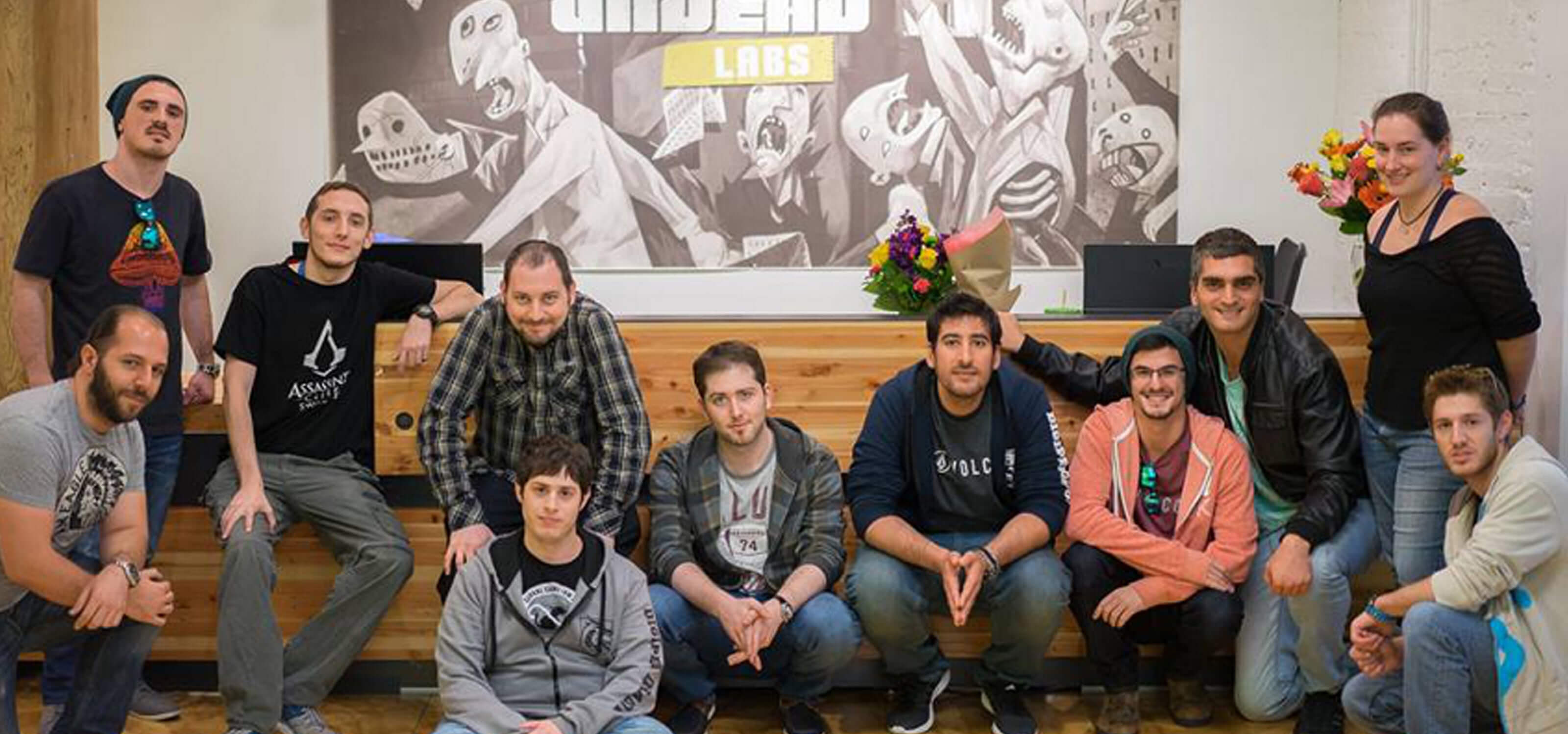 Tiltan School students from Israel in the lobby of Seattle's Undead Labs