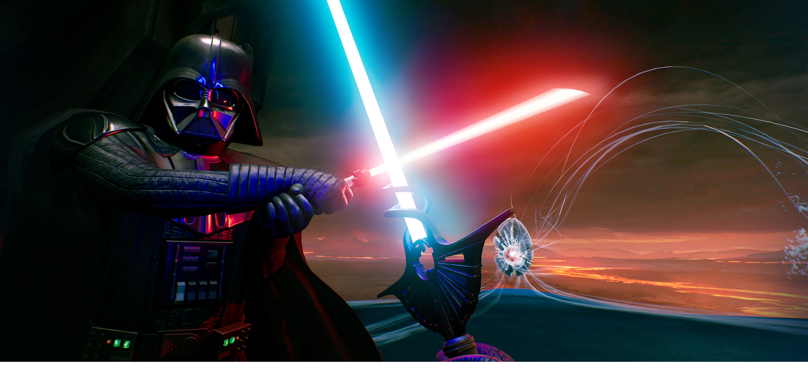Darth Vader and the VR player clash lightsabers in a screenshot from Episode III of Star Wars: Vader Immortal.