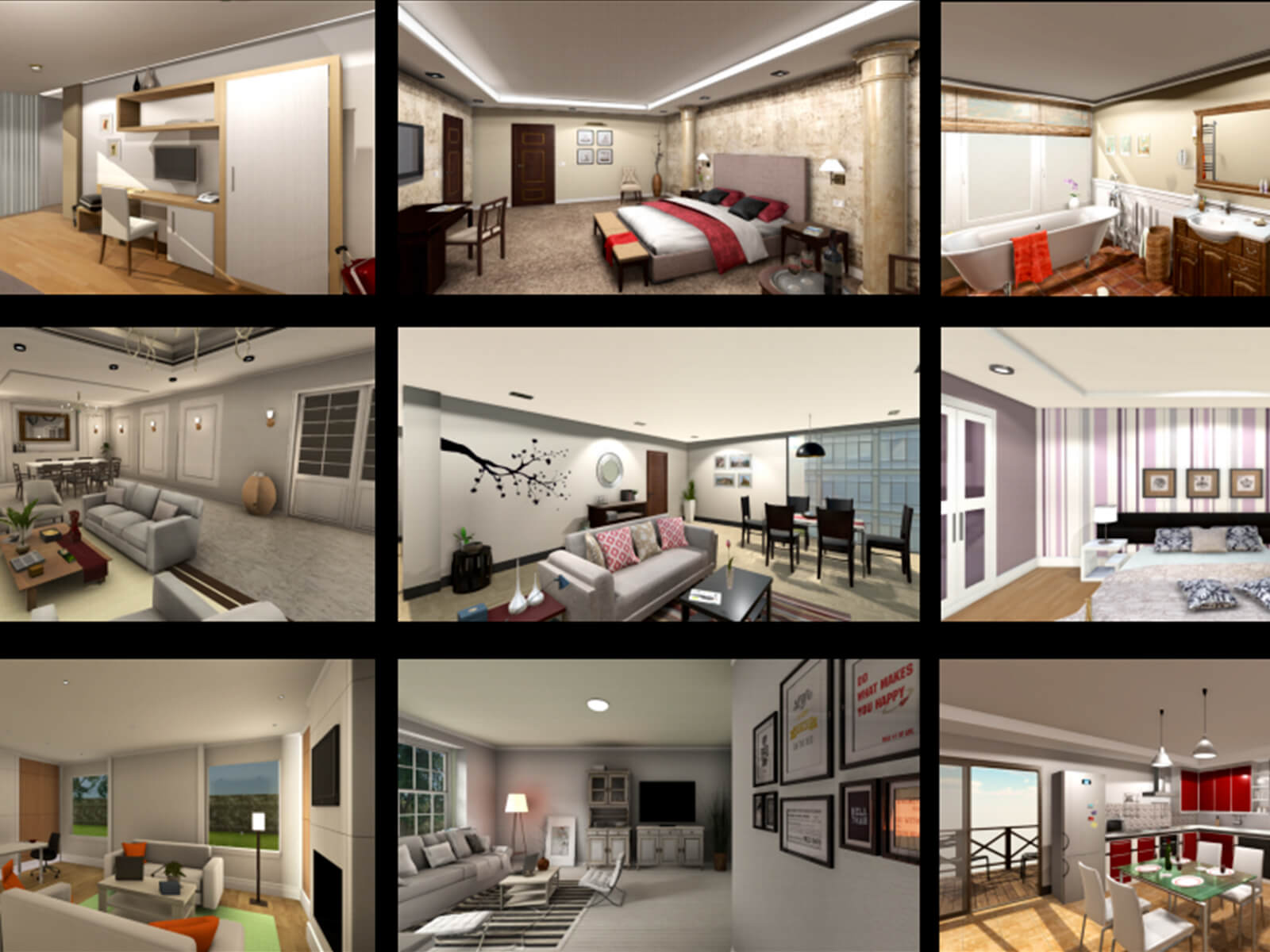 A collage of room environments from the Allen Institute for AI’s “AI2-THOR” project.