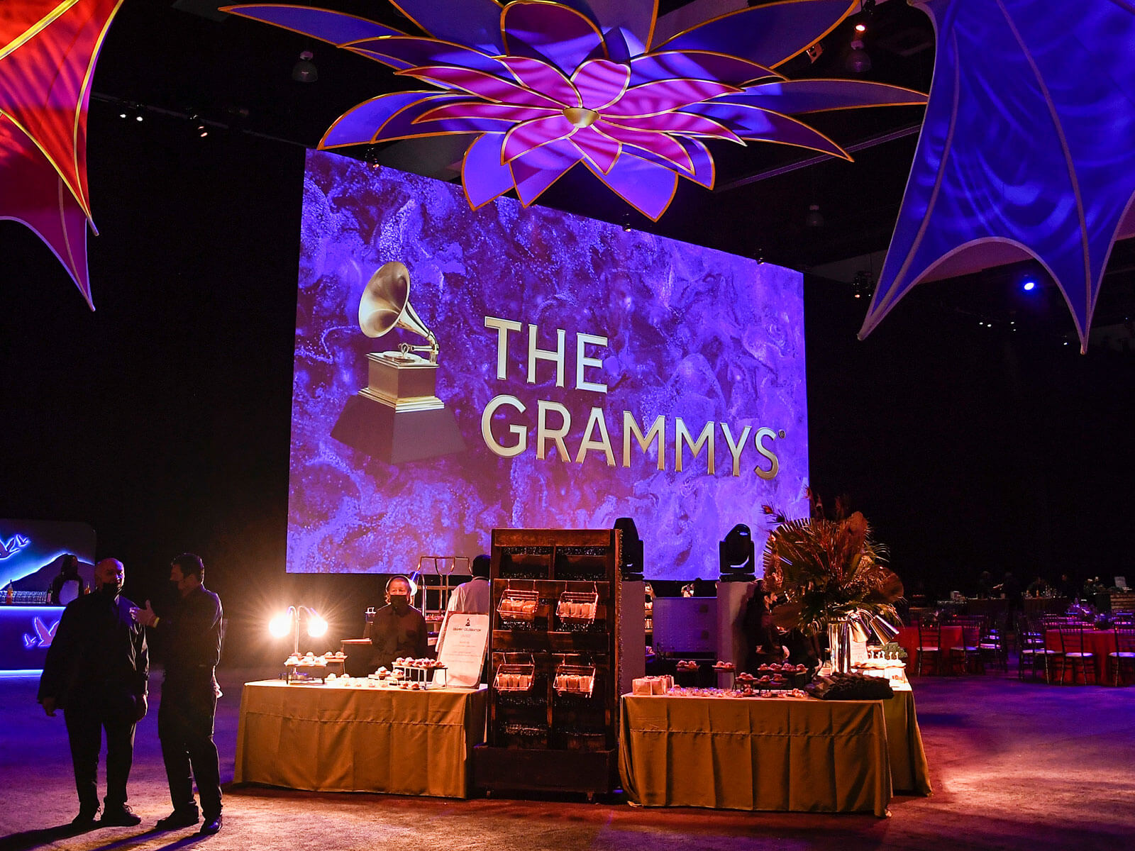 View of a catering table at the GRAMMY awards ceremony party