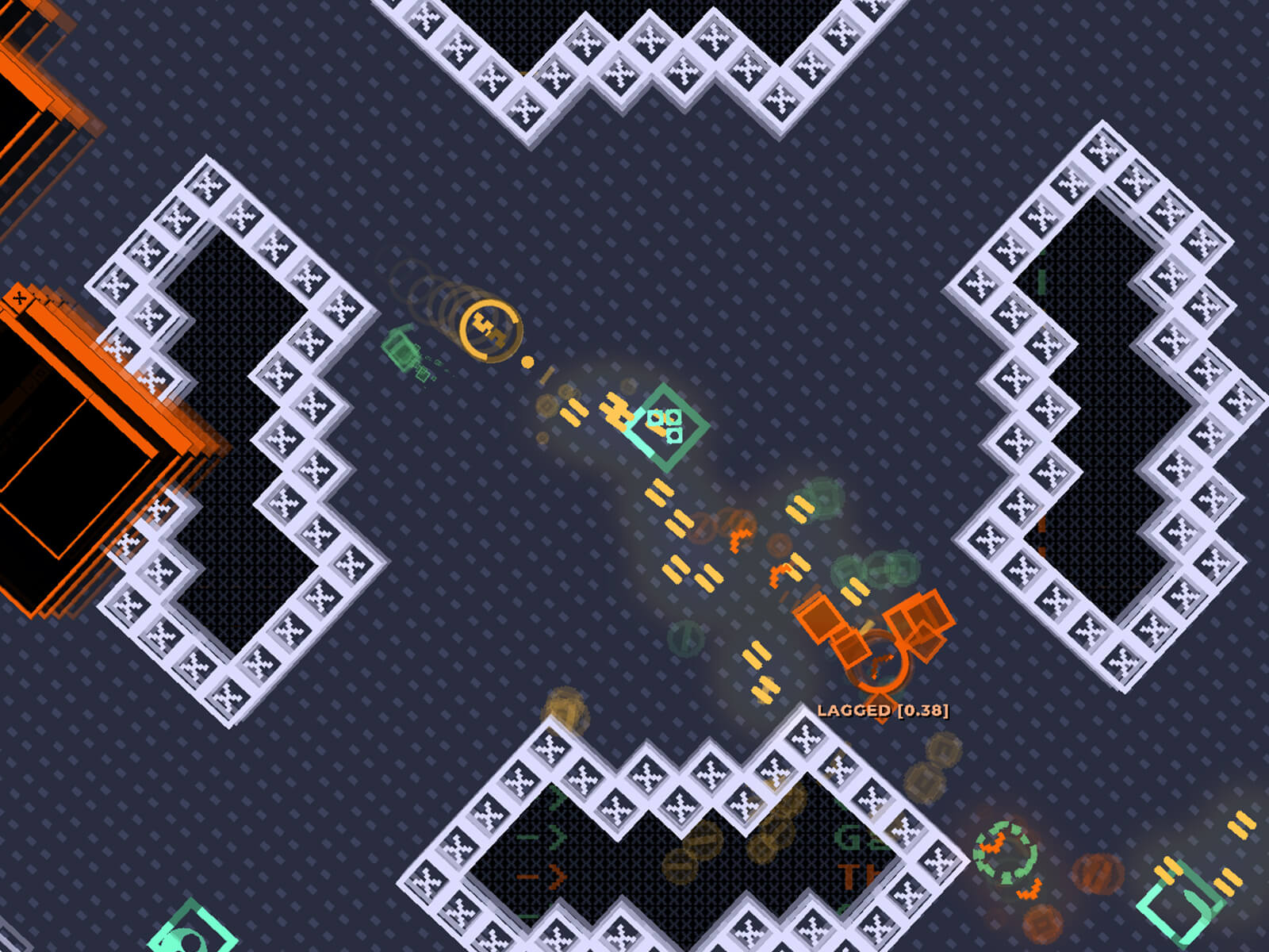 A geometric, pixel art screenshot from DigiPen student game Netgunner.