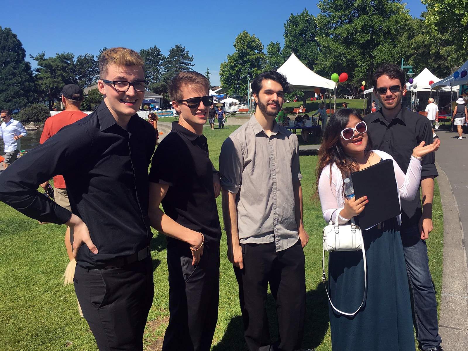 Members of the DigiPen Jazz Ensemble at Kirkland Summerfest on a beautiful sunny day