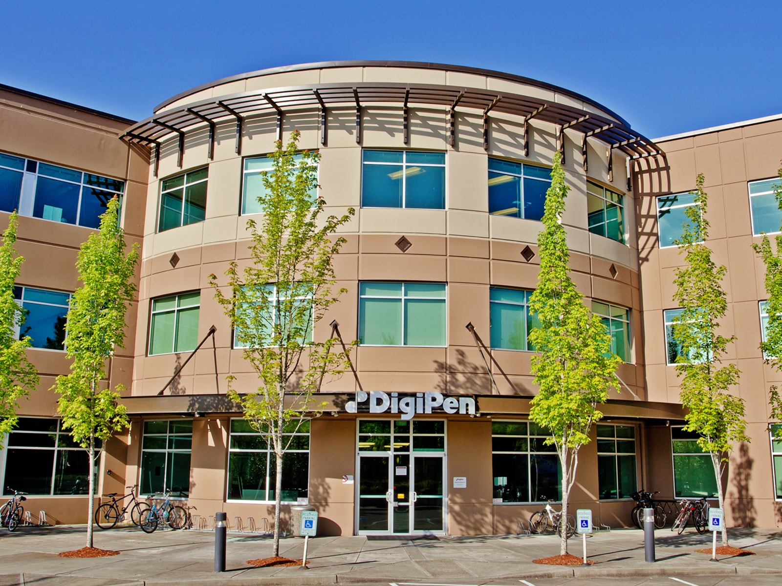 Picture of the DigiPen front entrance on a sunny day