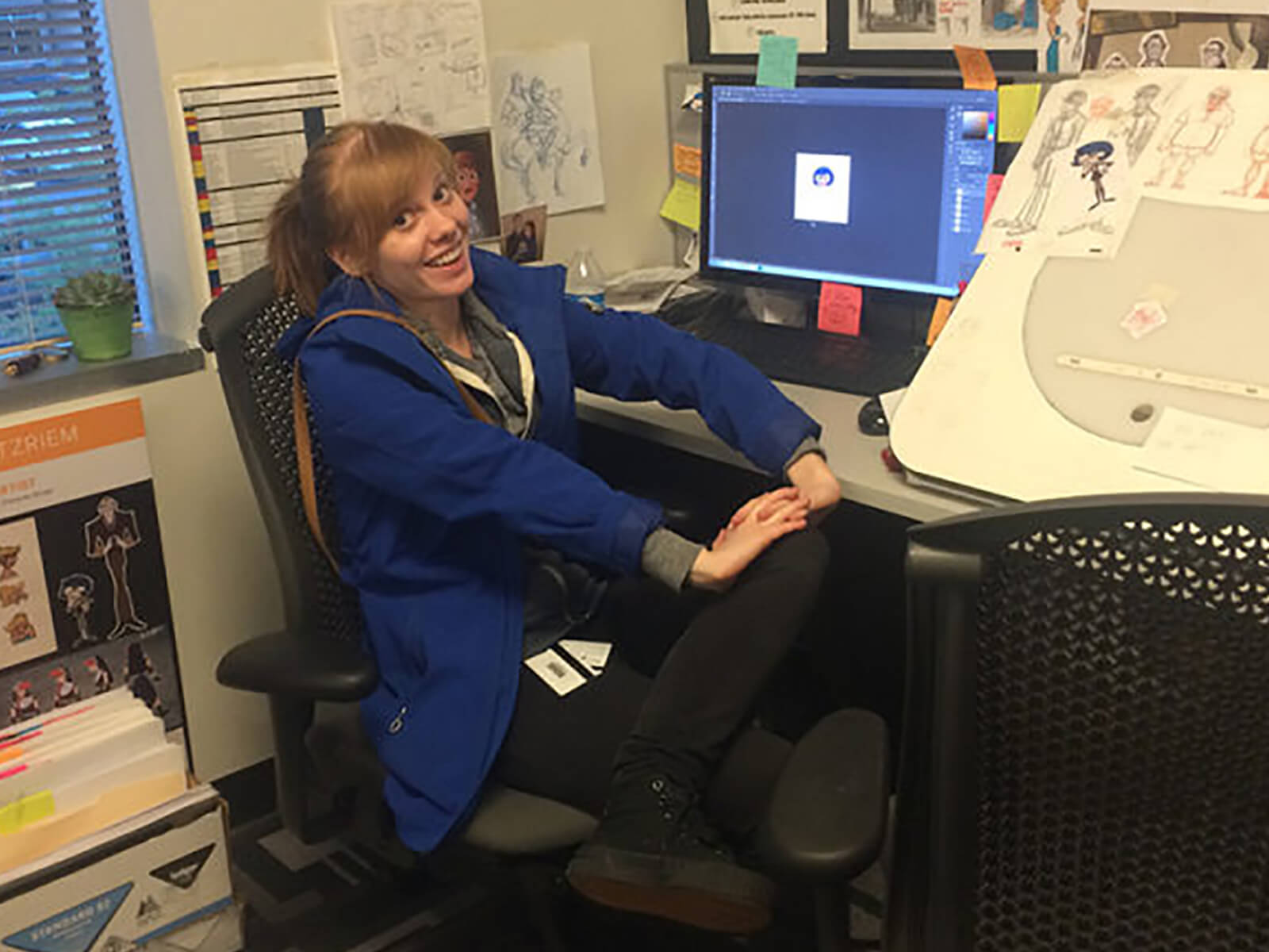 Penny Blue creative director Lauren Stutzriem sits at her animation station during Penny Blue's development process