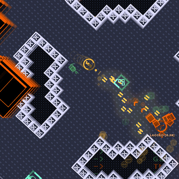 A geometric, pixel art screenshot from DigiPen student game Netgunner.