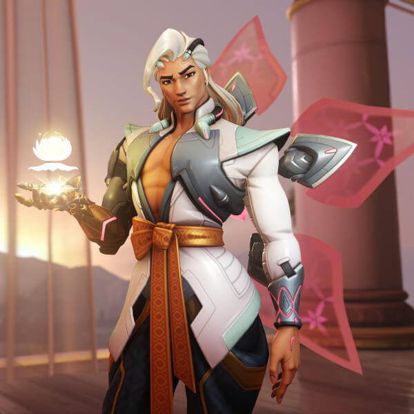 Overwatch 2 character Lifeweaver stands in front of a stone pillar.
