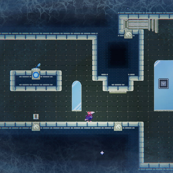 Game screenshot of a bird character in a 2D temple environment