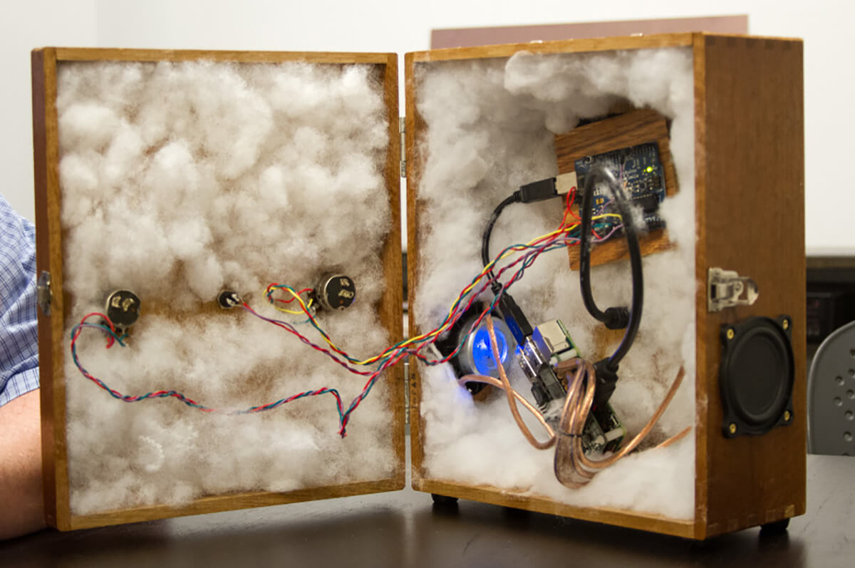 The interior of the Space Regenerator contains various hardware and wires nestled in cloud-like cotton insulation