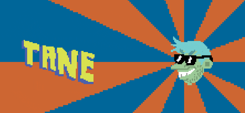 The first page of Lee's experimental Tane project, featuring a levitating green head with sunglasses on.