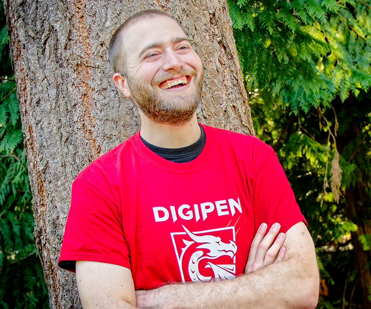 Casey Donelson laughing on the DigiPen campus
