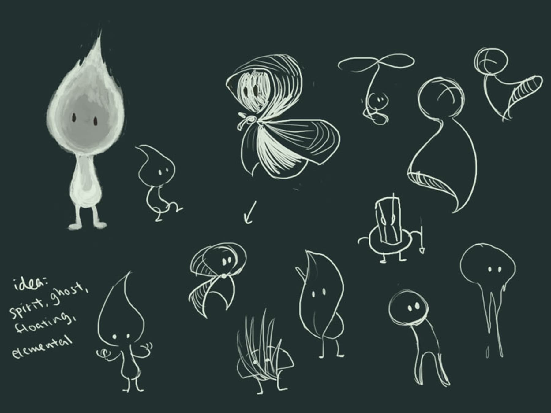 Sketches of the rain sprite in various poses