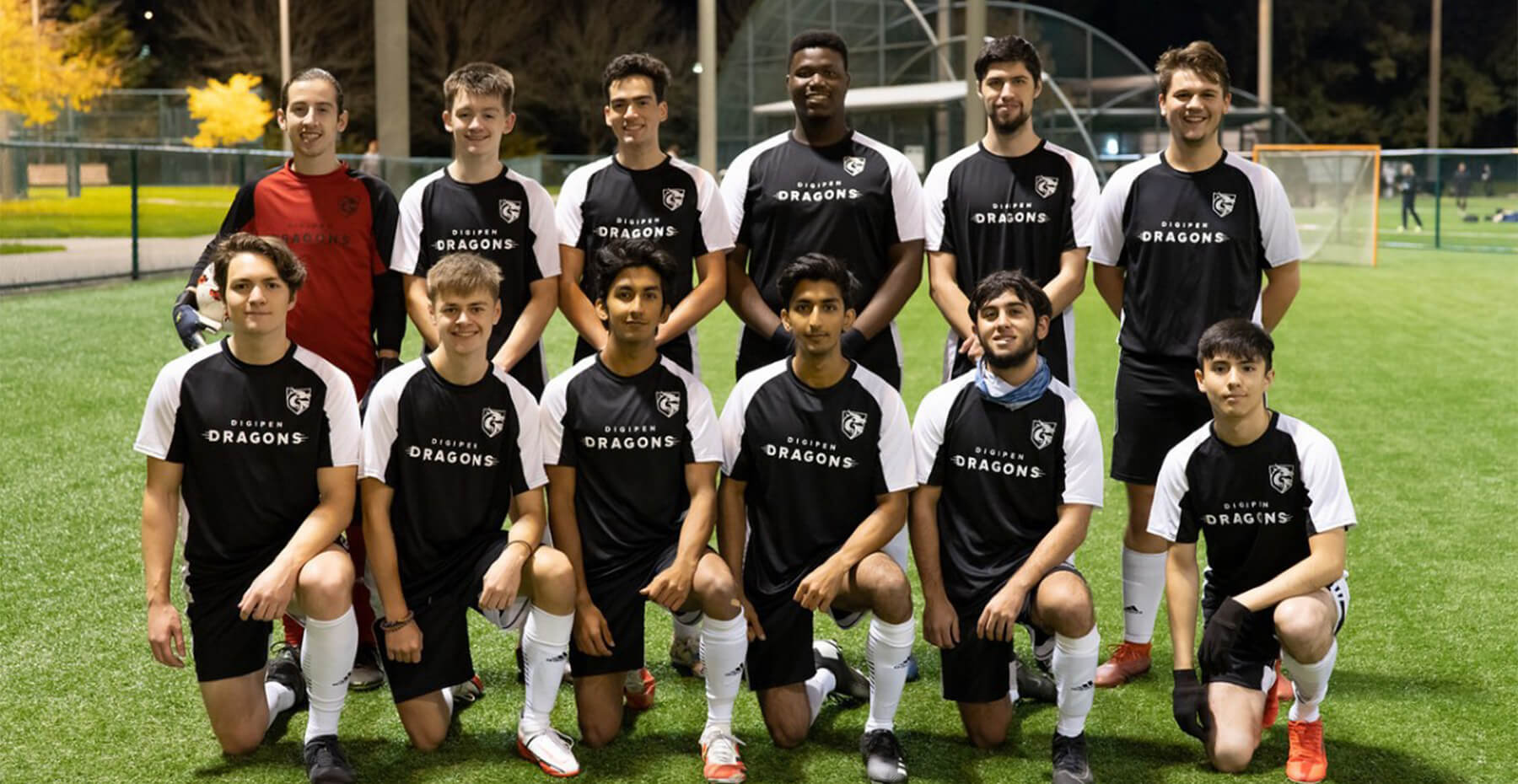 A team photo of the DigiPen Dragons Football Club in uniform