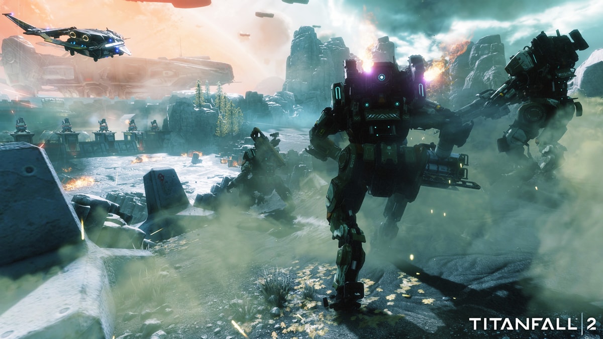 Screenshot of Titans running through a wasteland during battle