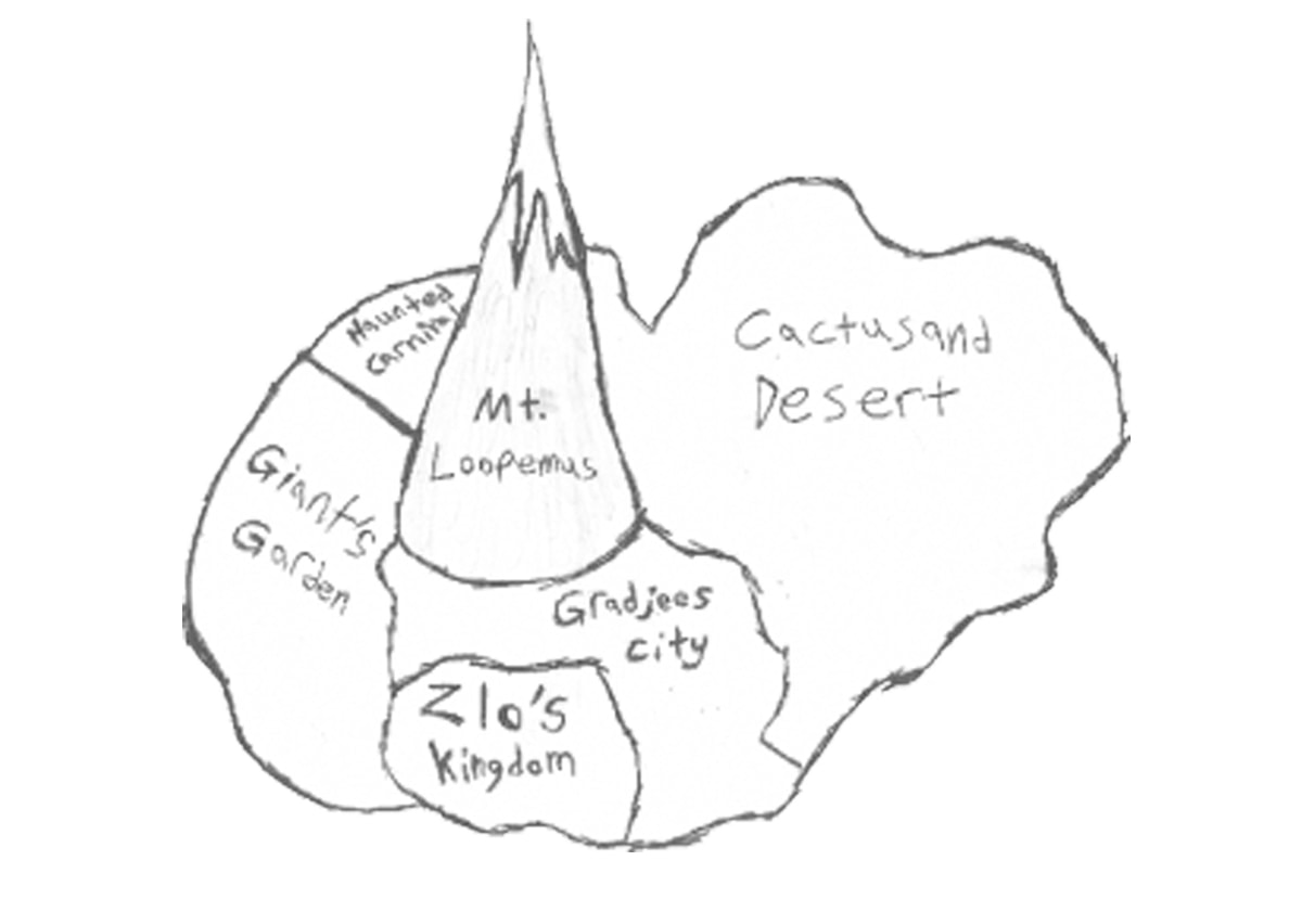 Mason's original pencil sketch of the world of Lord of the Bats