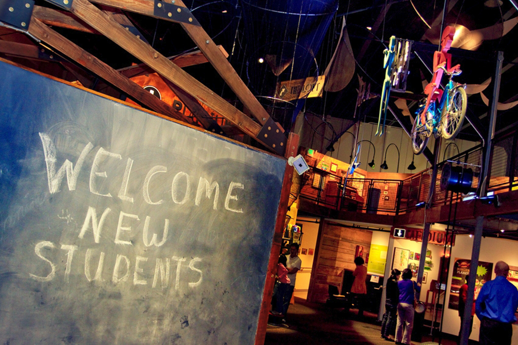 A blackboard welcoming new students at the Pacific Science Center's Wellbody exhibit