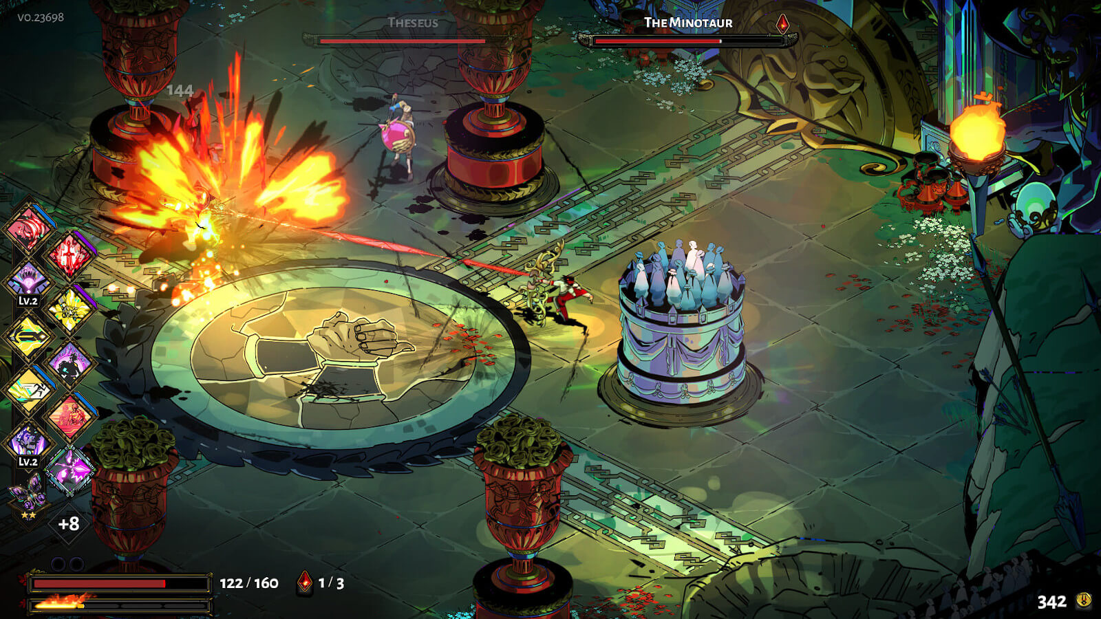 Screenshot of combat mechanics in the game Hades.