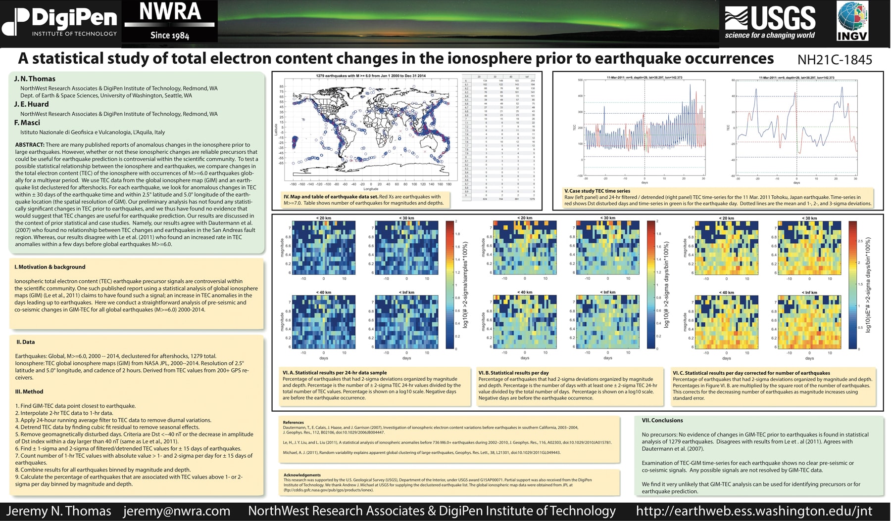 The official poster presenting the research of digipen professor Jeremy Thomas, featuring maps and graphs