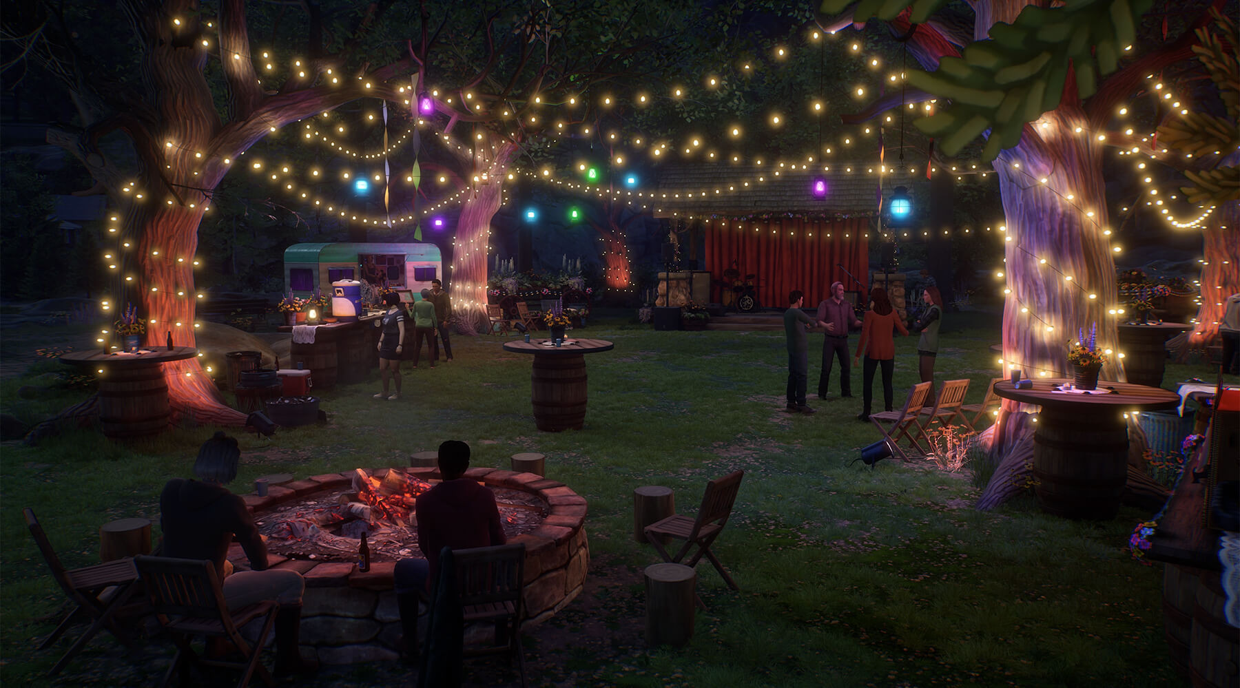 An outdoor nighttime party full of Haven Springs residents.