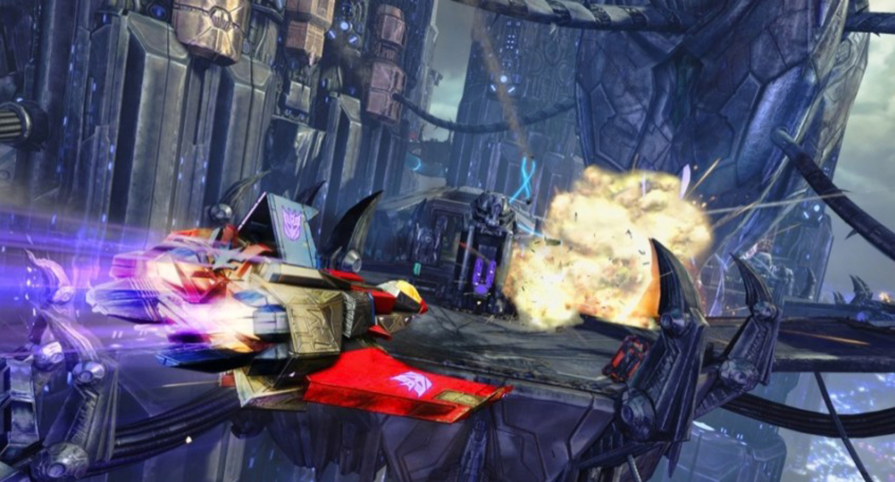 Illustration of a Transformer flying into battle