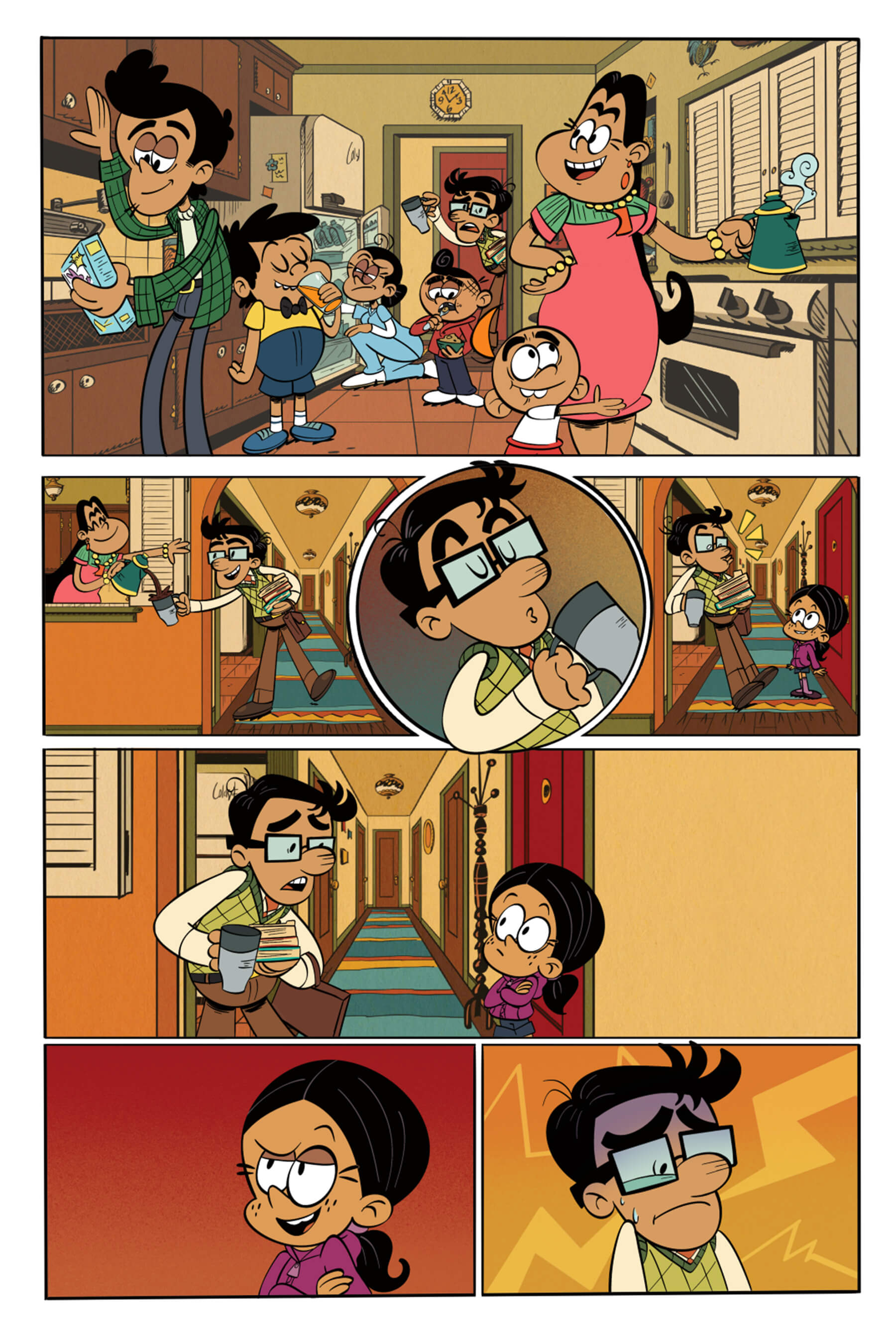 A colored comics page showing panels with characters from The Casagrandes.