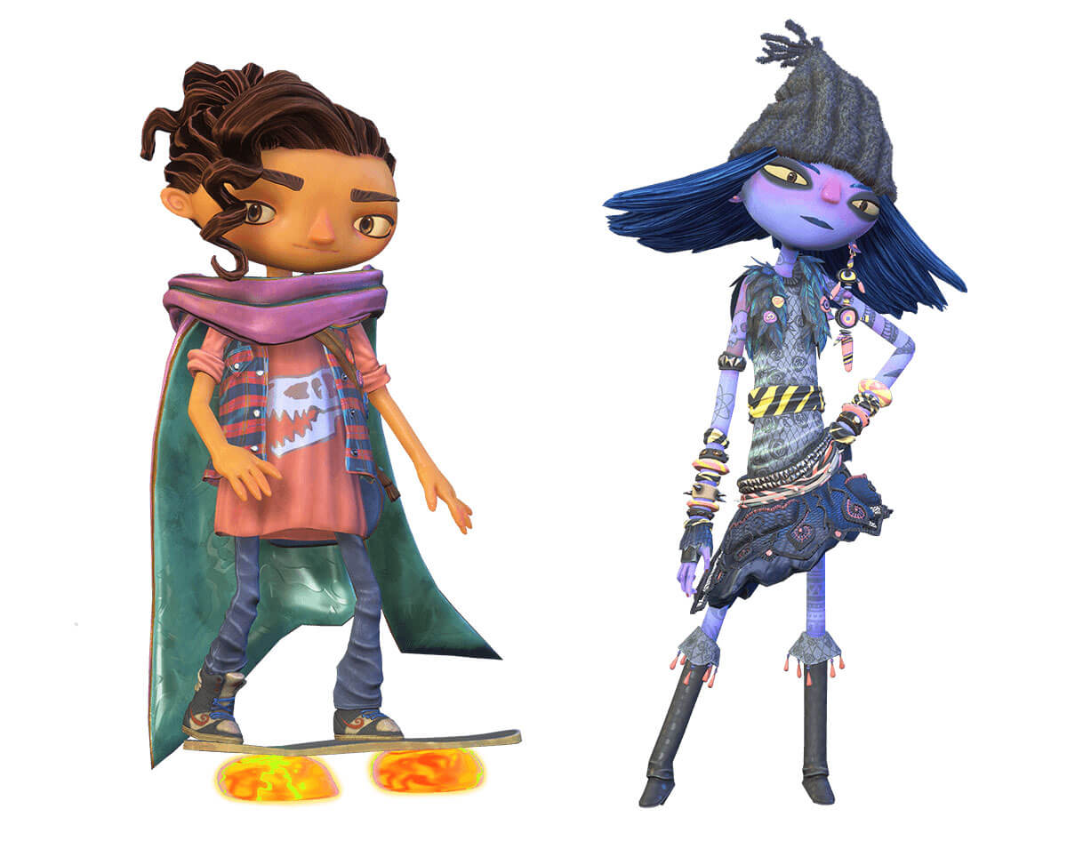 Character renders of two Psychonauts 2 characters, Gisu and Lizzie.