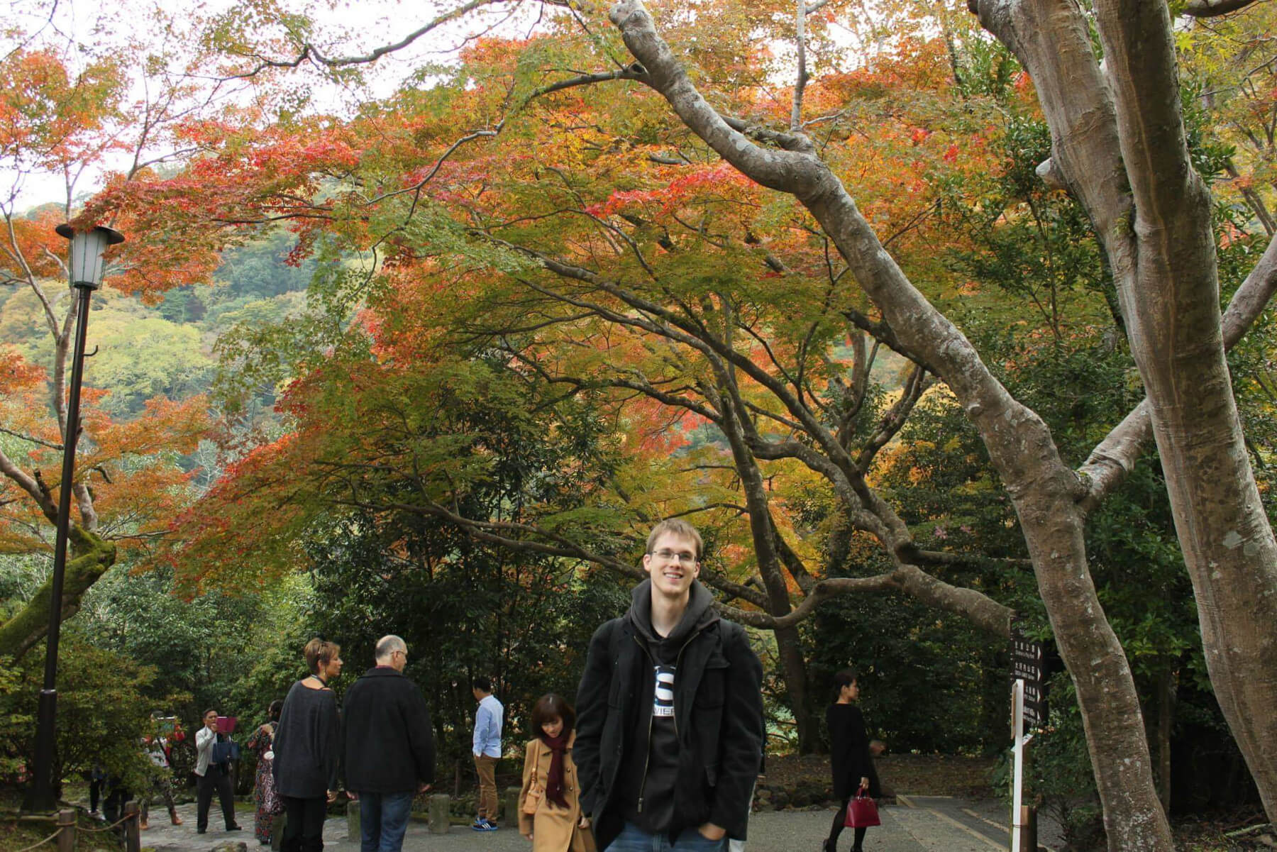 DigiPen grad at a Japanese park in the autumn.