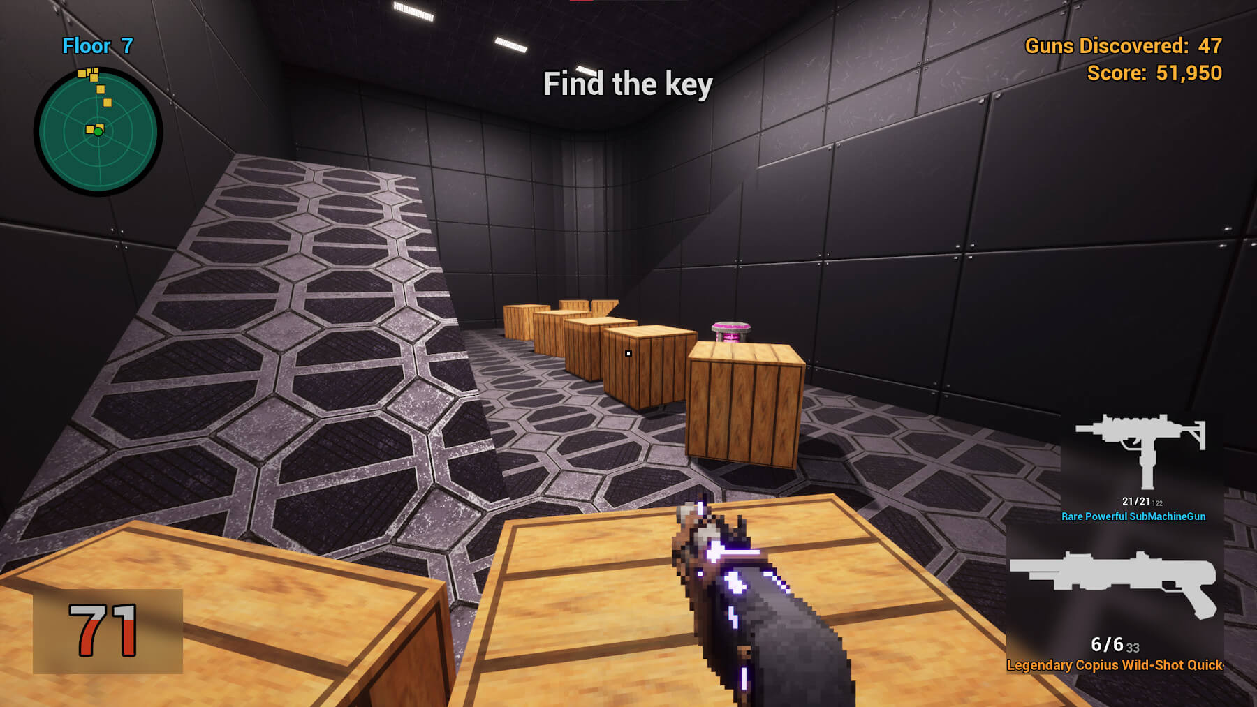 One Million Fatal Guns; rectangular room filled with generic wooden crates