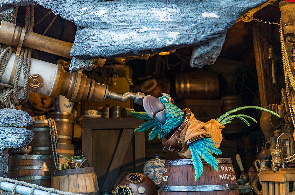 Photo of audio-animatronic parrot Duncan from the Miss Adventure Falls ride at Disney's Typhoon Lagoon water park