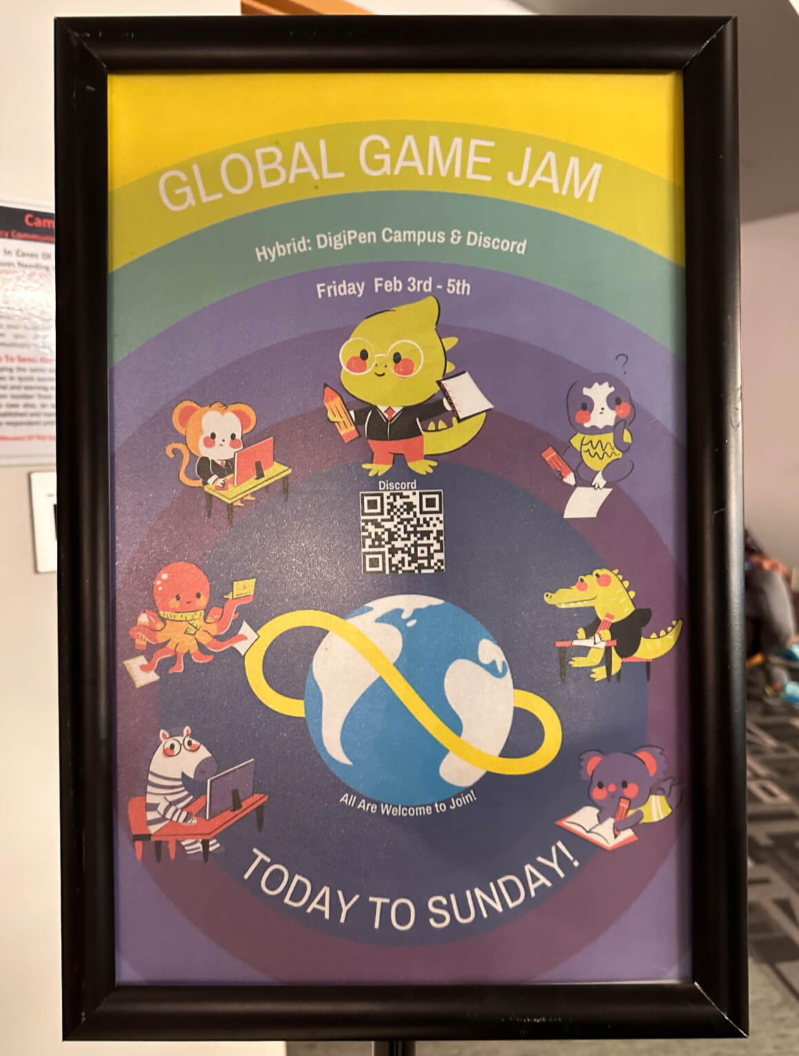 A sign on campus advertising the weekend’s Global Game Jam event.
