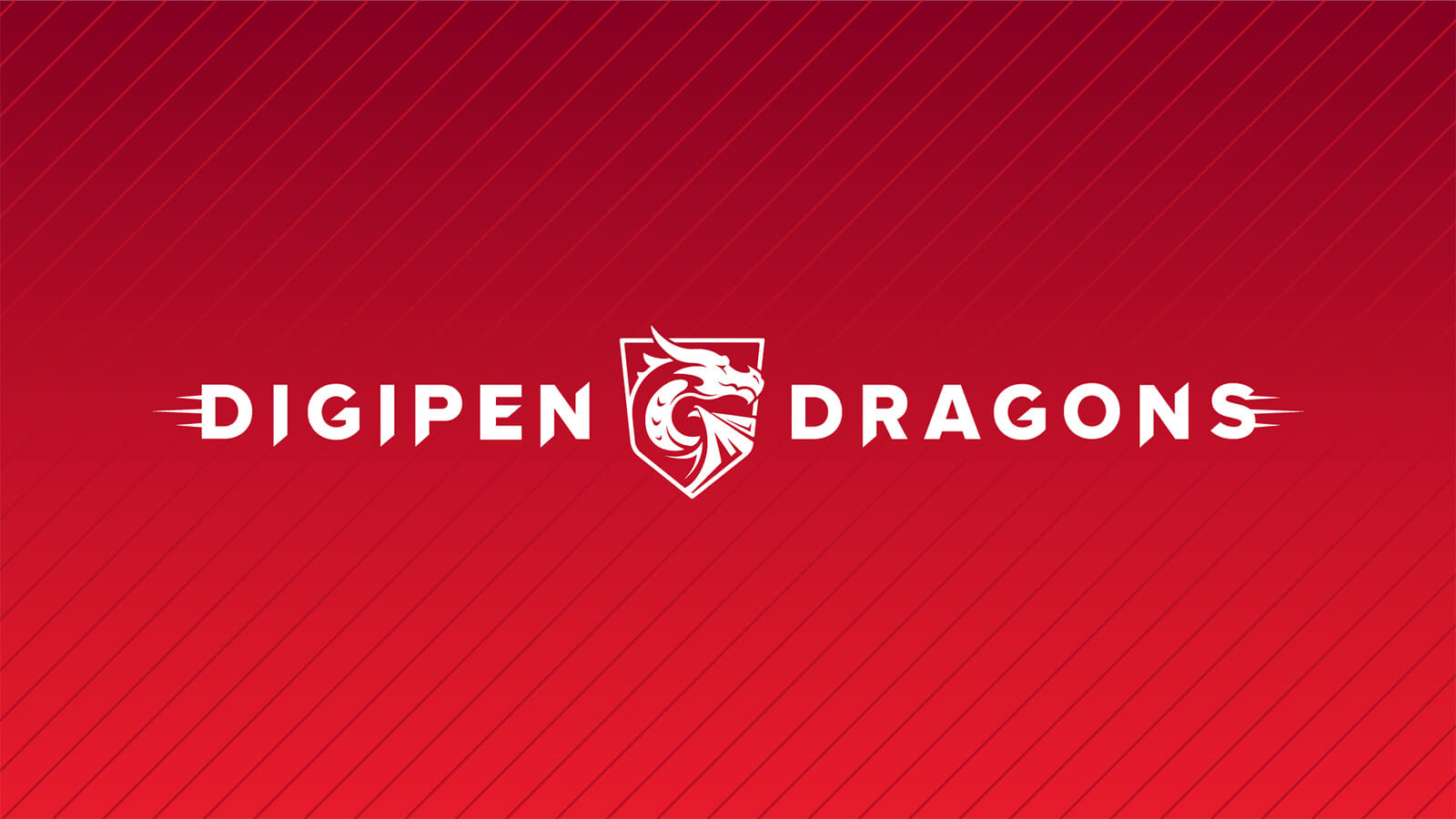 DigiPen Dragon mascot on red striped background