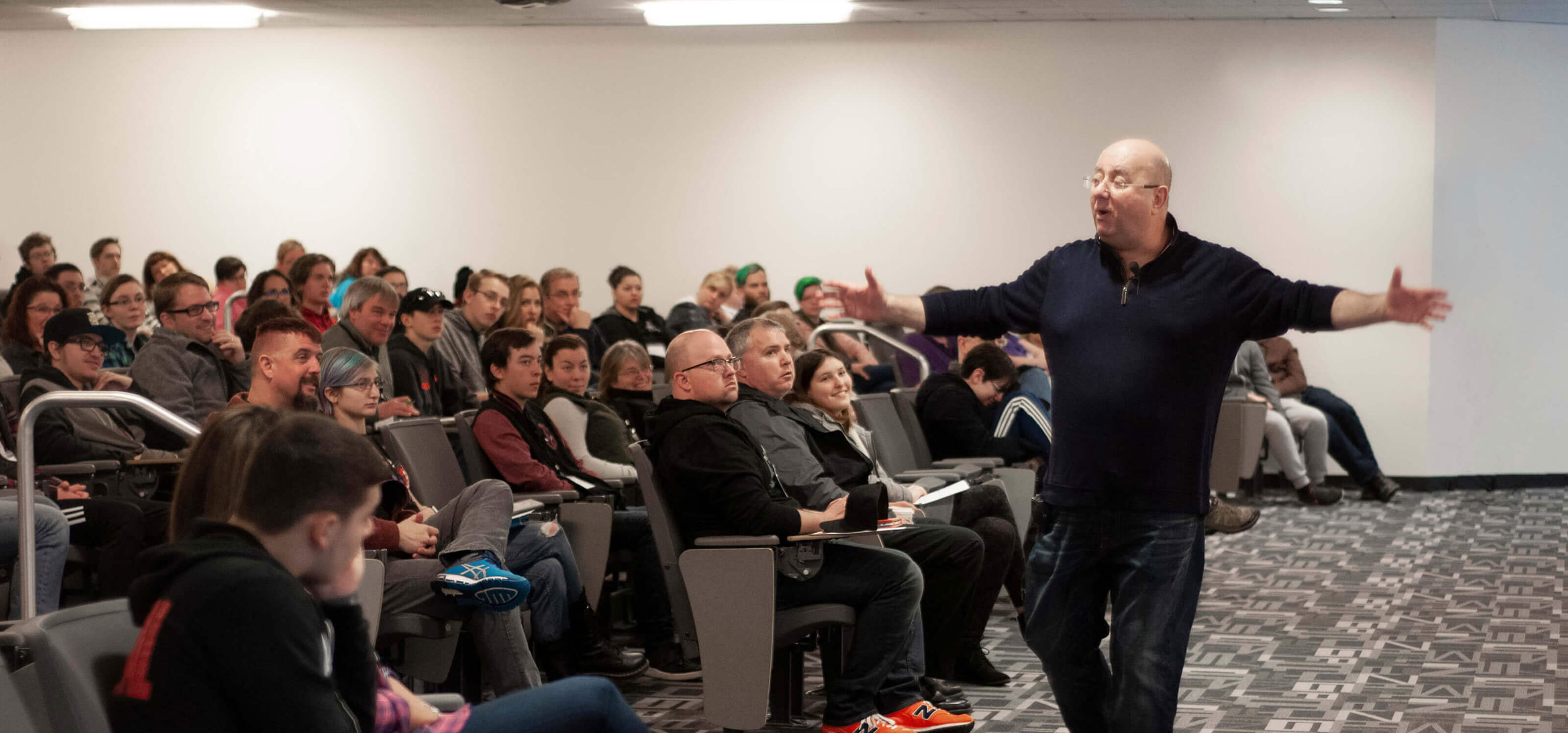 DigiPen founder and president Claude Comair speaking at Accepted Student Open House