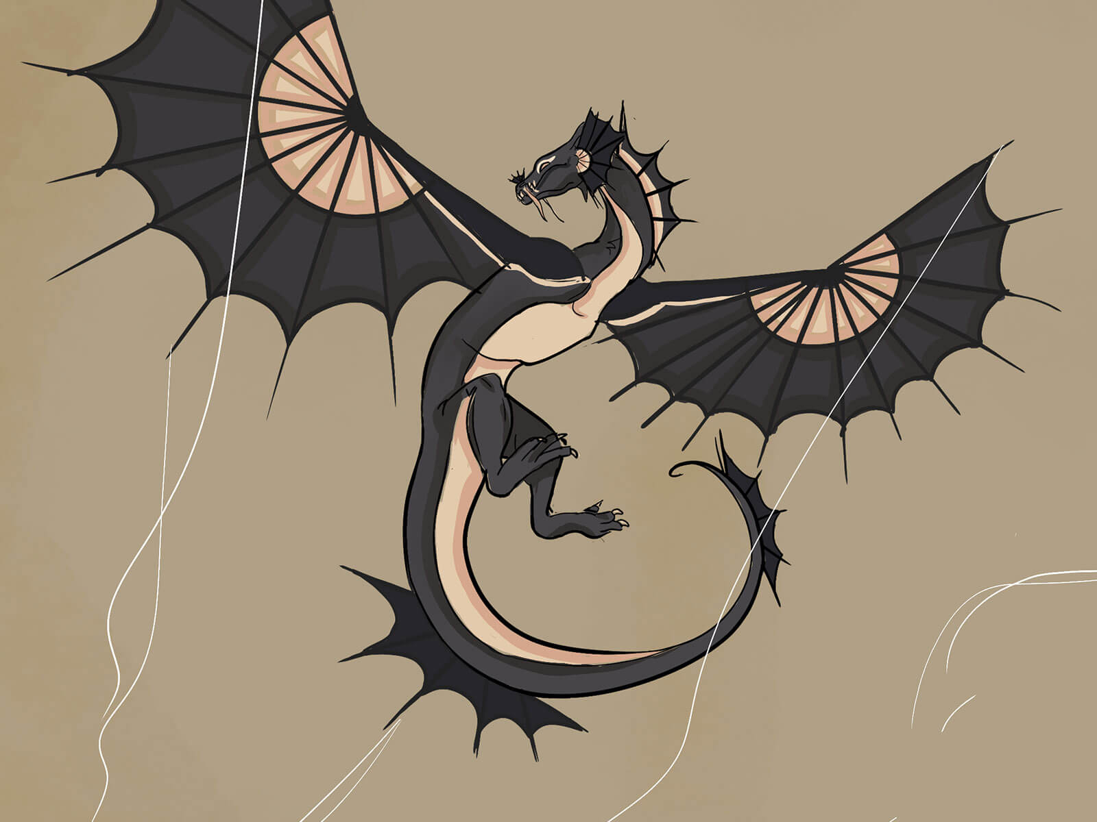Three paper-fan-styled dragons