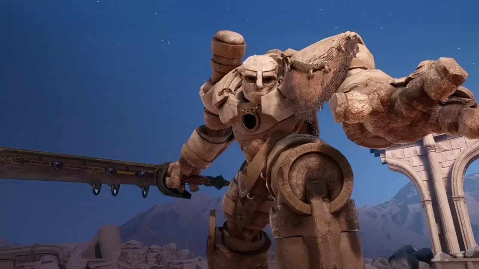 A huge stone golem wielding a sword.