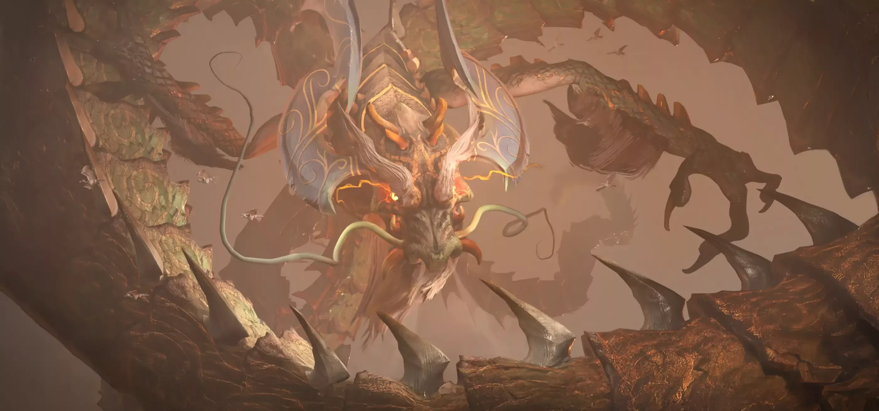 A digital drawing of a dragon with a spiked tail.