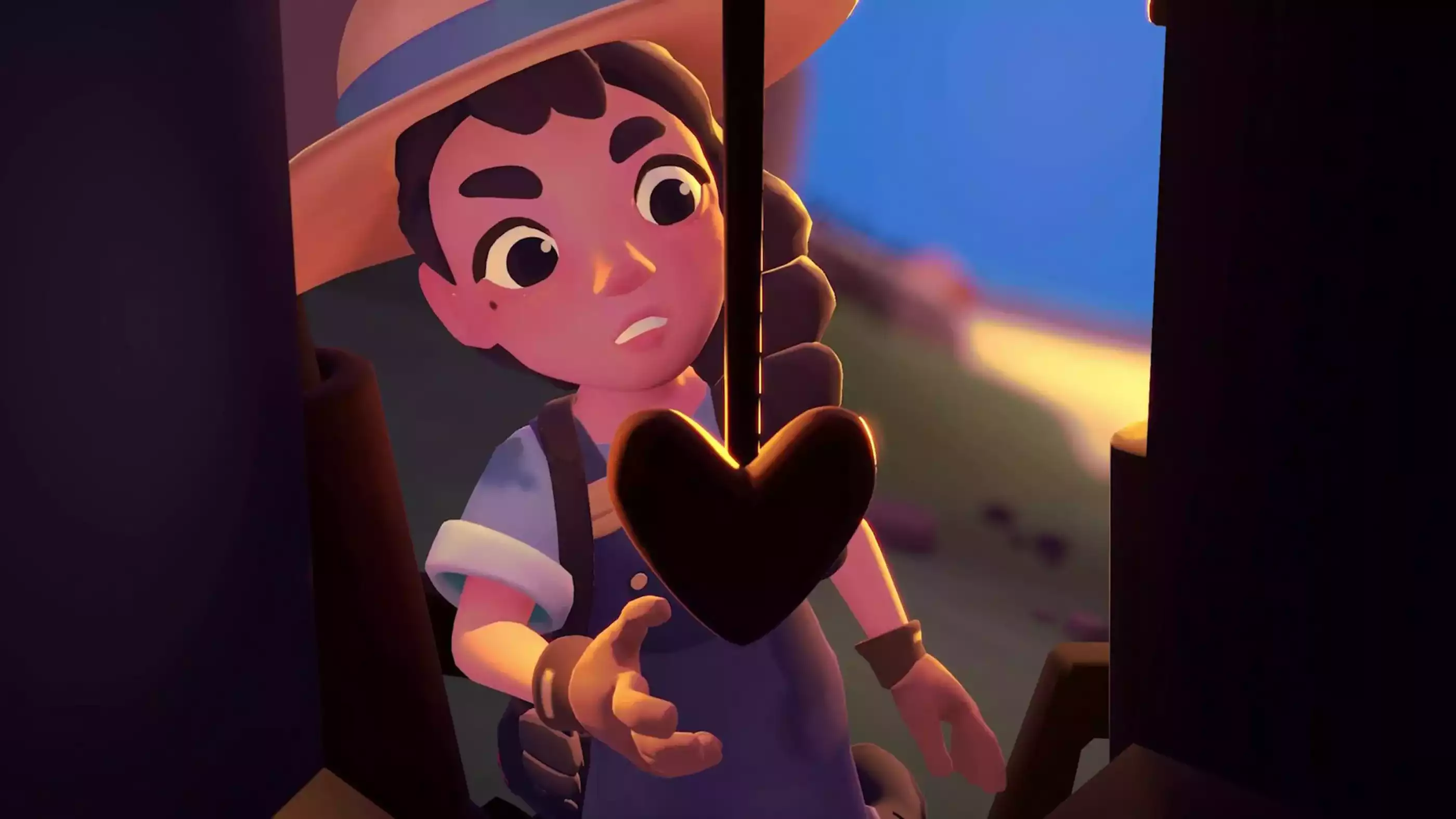 Girl stares at a heart-shaped pendulum.